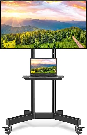 RFIVER Carrello Porta TV con Ruote, Supporto da Pavimento per Schermo LCD/LED/Plasma da 32-80 Pollici, Mobile a Rotelle Regolabile in Altezza, Max VESA 600 x 400 mm, 50 kg
