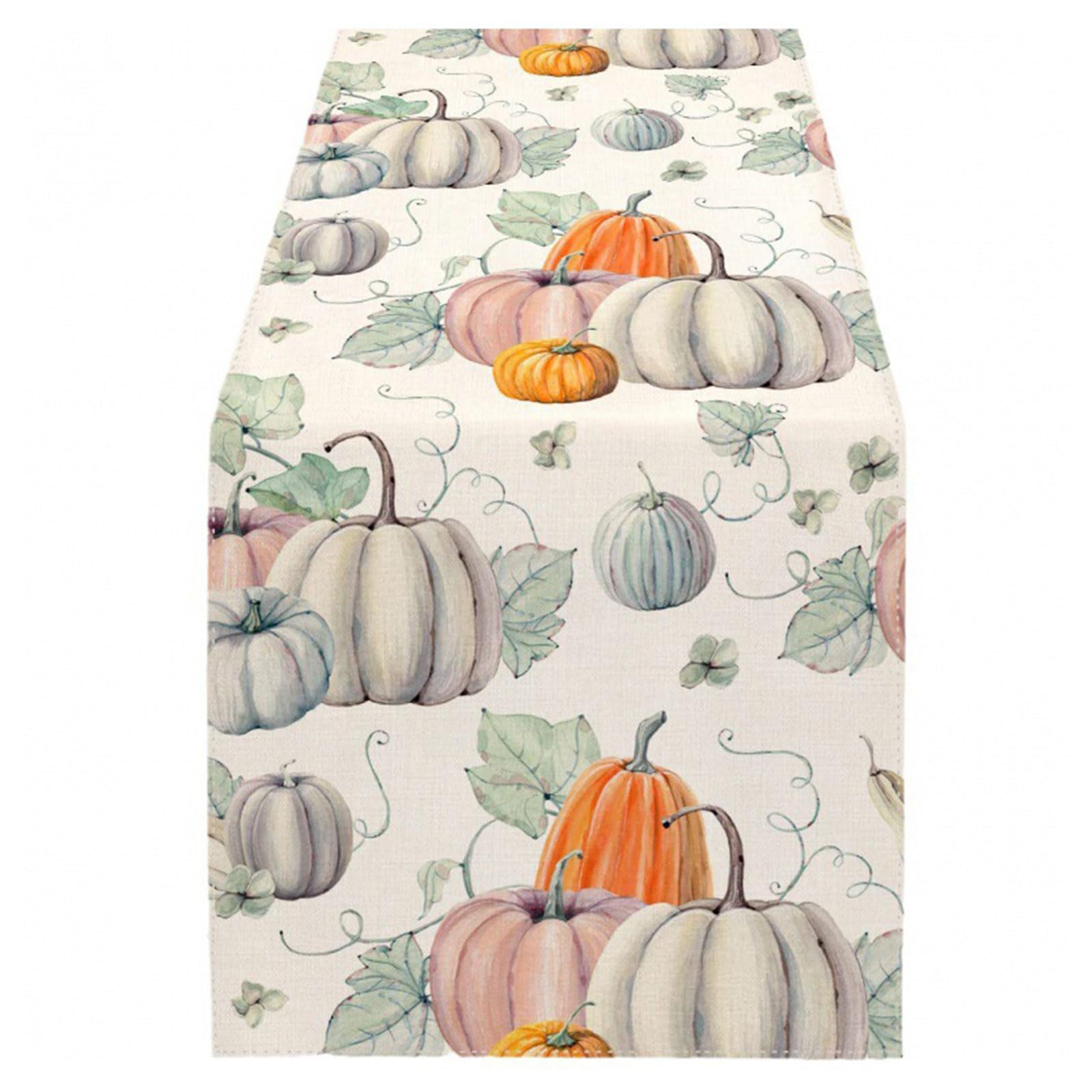 Tsophreniq Thanksgiving Table Runners Festive Fall Pumpkin Leaves Print Decor for Dining Thanksgiving Home Decorations Pumpkin Runner Festive Decorative
