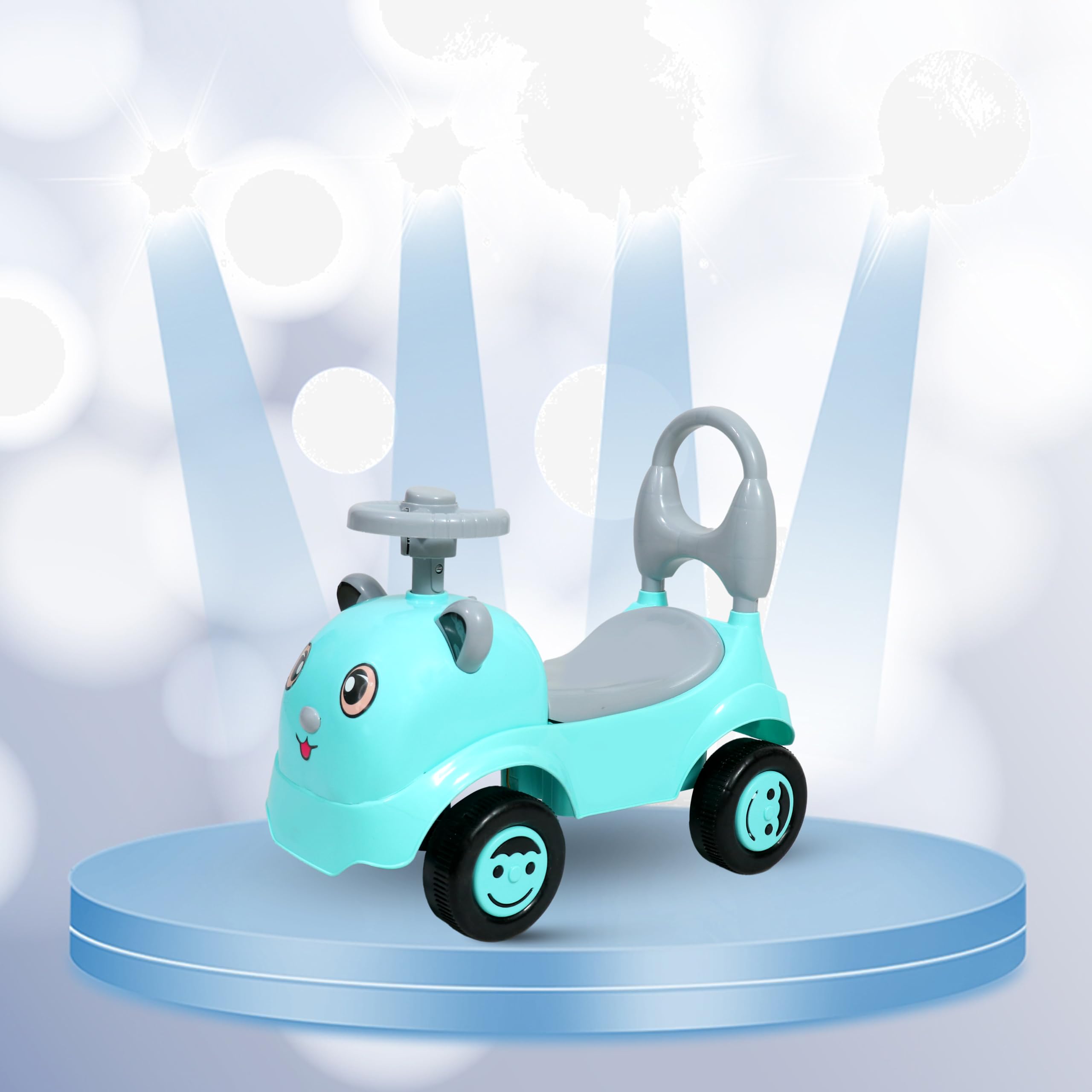 BISHMEVA Push Ride On Car for Baby, Baby Car, Ride-On for 1 to 4 Years Kids, Push Car for Baby with Backrest and Under Seat Storage Utility Box for Toys (Capacity 20kg) (Playful Blues)