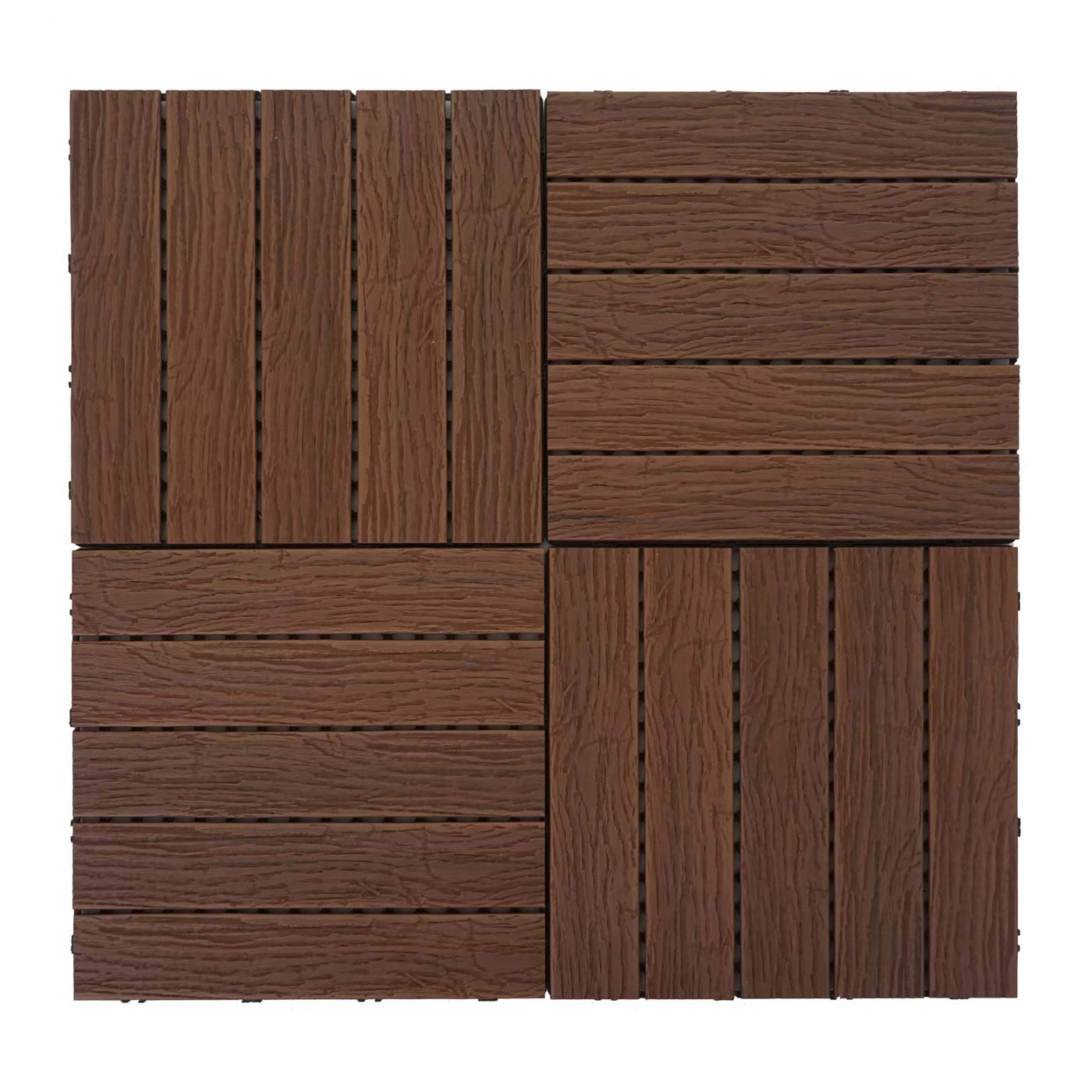 Mendler WPC Bodenfliese HWC-E19 je 4X 50x50cm = 1qm - Dunkelbraun | Holzoptik, Balkon/Terrasse, 3D-Struktur, linear