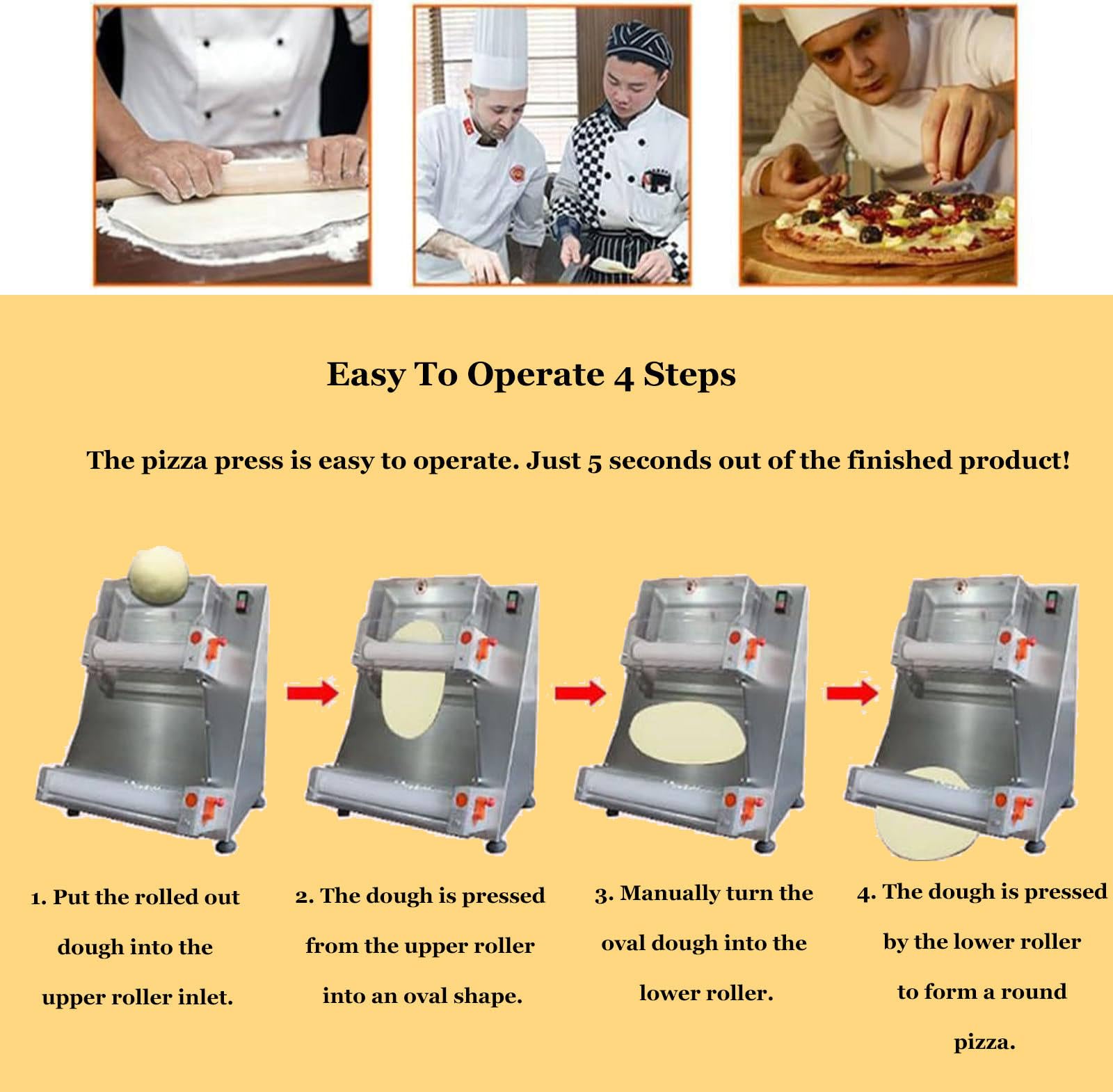 370W/450W Commercial Electric Pastry Press Making Machine Pizza Press, Pizza Thickness Adjustable Dough Machine, for Noodle, Pizza Bread and Pasta Maker Equipment,30cm