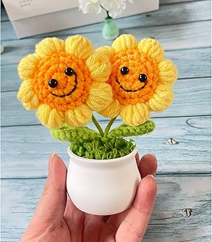 Amazon.co.jp: [NATUAKE] 手編み 笑顔 ひまわり 造花 置物 小さい