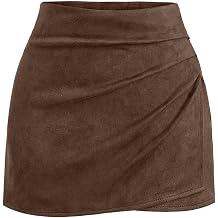 Pink Queen High Waist Ruched Faux Leather Suede Wrap Mini Skirts for Women