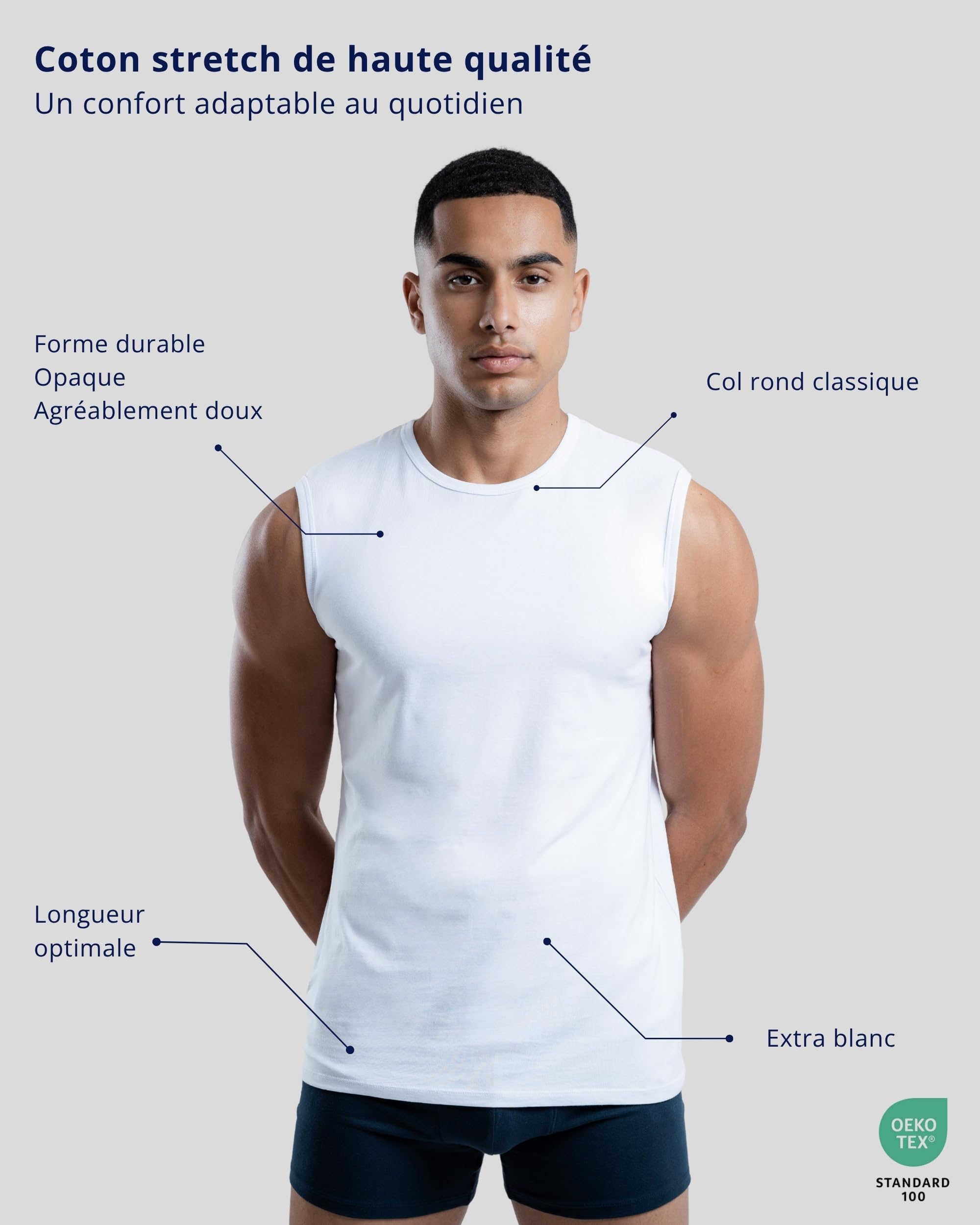 SKIPPER Lot de 3 débardeurs sans manches pour homme, en coton stretch, respirants et indéformables, coupe ajustée, taille S à 3XL