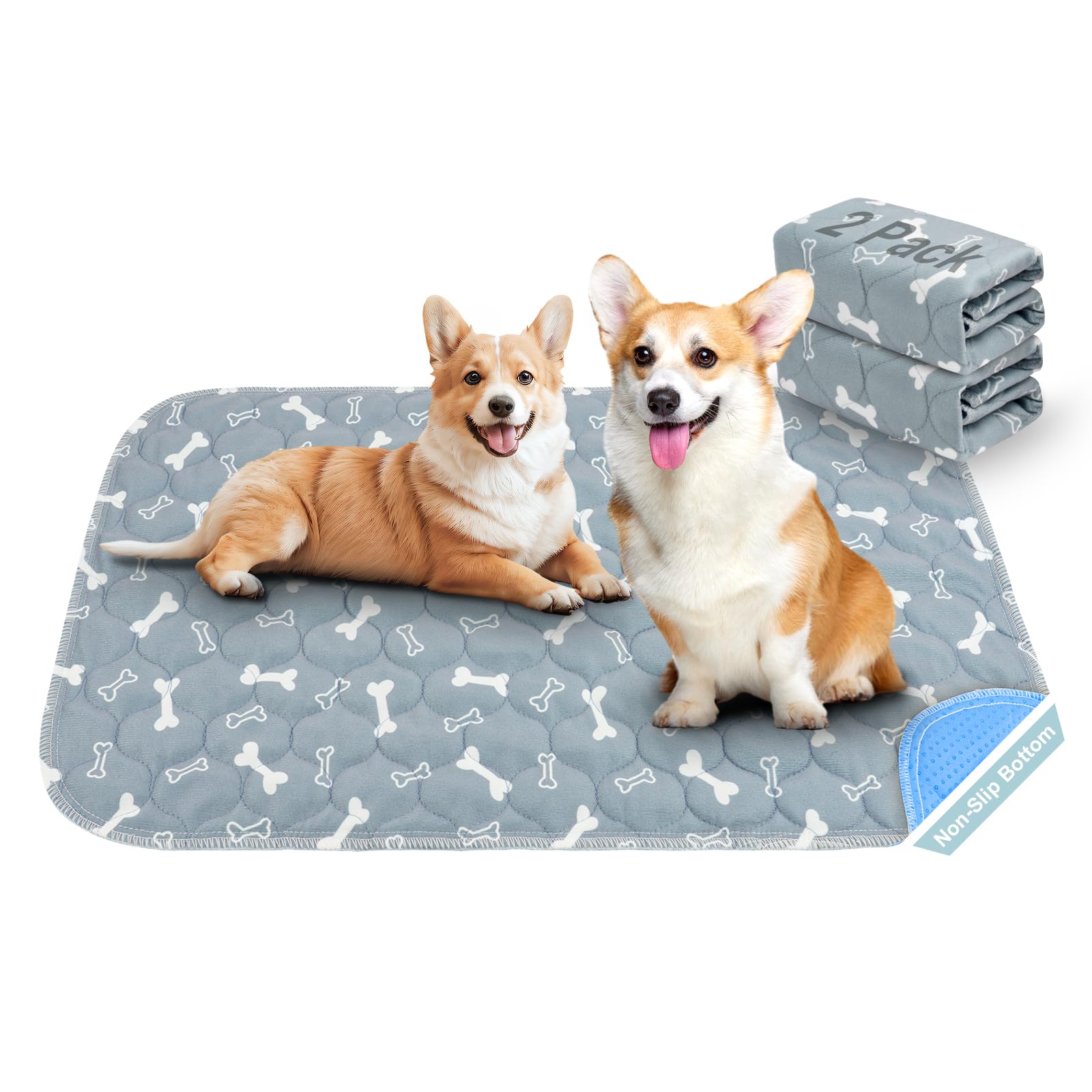 Aomig 2 Pack Reusable Dog Training Pads Washable Puppy Pee Pads, Waterproof & Non-Slip Pack Whelping Pad