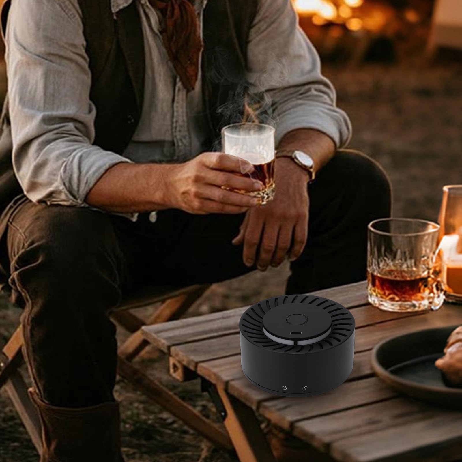 Annadue Kit Fumatore Elettrico per Whiskey, Fumatore per Cocktail Senza Fiamma Ricaricabile Kit per Fumare Bevande Vecchio Stile con Trucioli di Legno a 6 Gusti per Bevande Bourbon