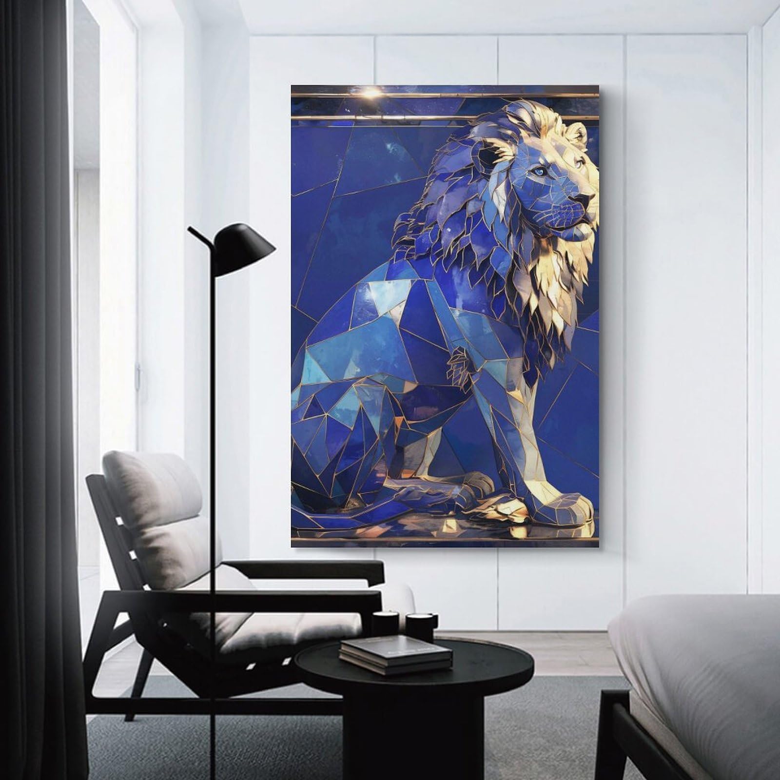 Junmoney Room Decor Wall Art Blue Mosaic Lion Art, 20x30inch(50x75cm), for Workspace Walls, Study Corners Or Bedrooms, A Smart Decor Choice for Study Walls