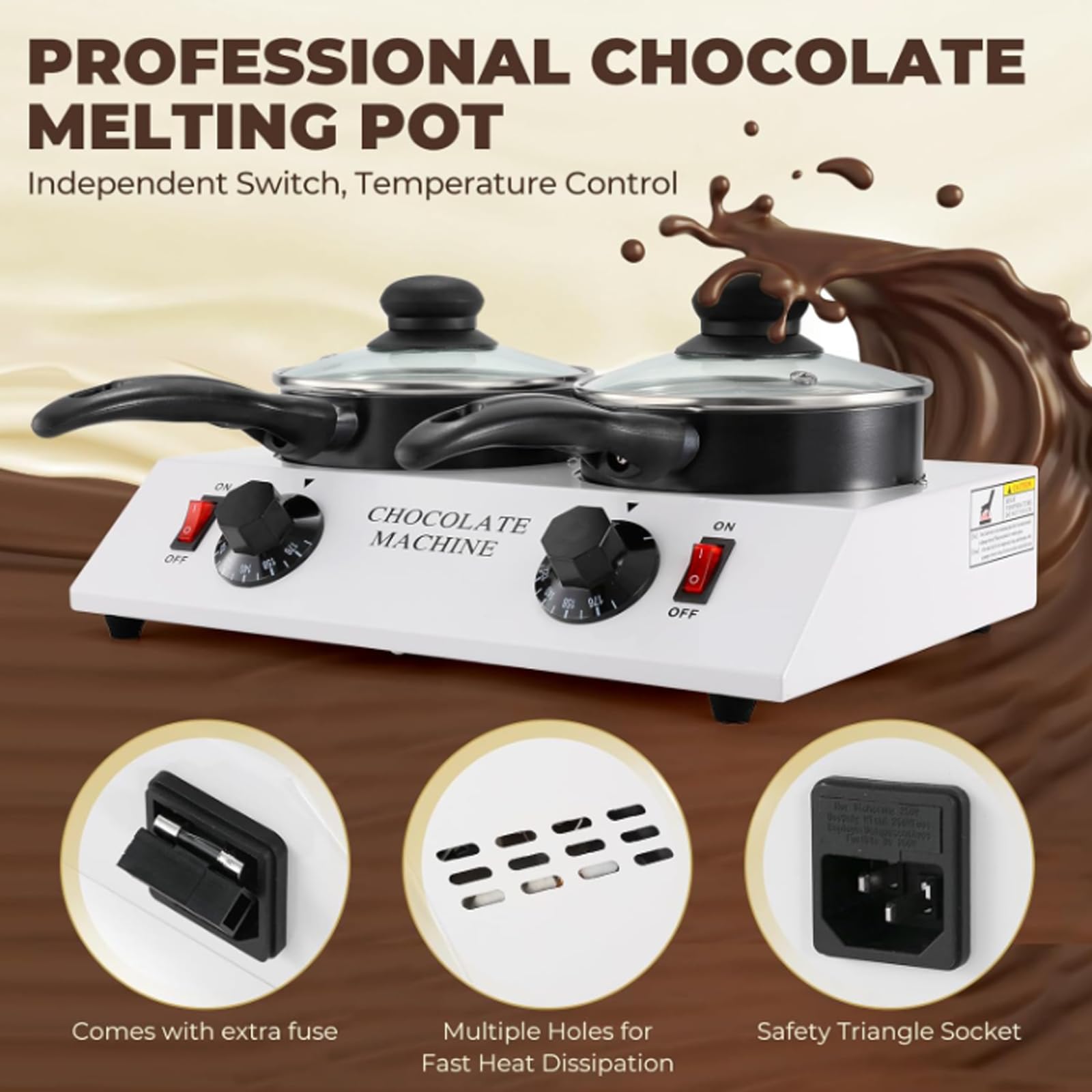 Máquina para derretir chocolate para el hogar, cuerpo de olla extraíble + 30~80 ℃ ajustable + interruptor independiente, derrite 500-1400 ml a la vez,1000ML