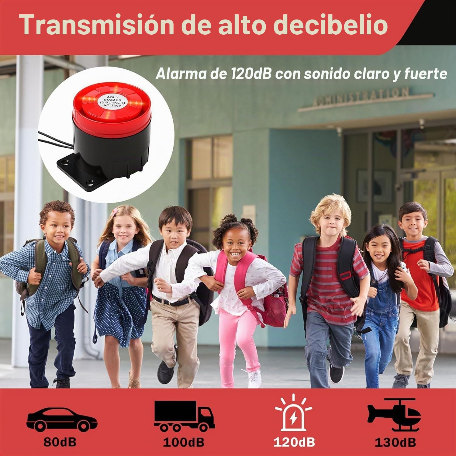 Mini Sirena Alarma 220V 120dB Sistema de Seguridad Exterior con Luz Intermitente Sonido de Alto Decibelio Mini Alarma Sonora Luminosa para Hogar Oficina Tienda Garaje Puerta de Jardín Balcón Vehículo