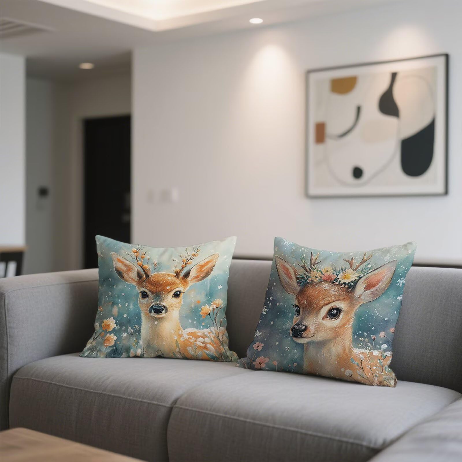 Cuscini Divano 50x50cm Lino Federa Impermeabile Cervo Copri Cuscino Letto Decorativi Cerniera Invisibile