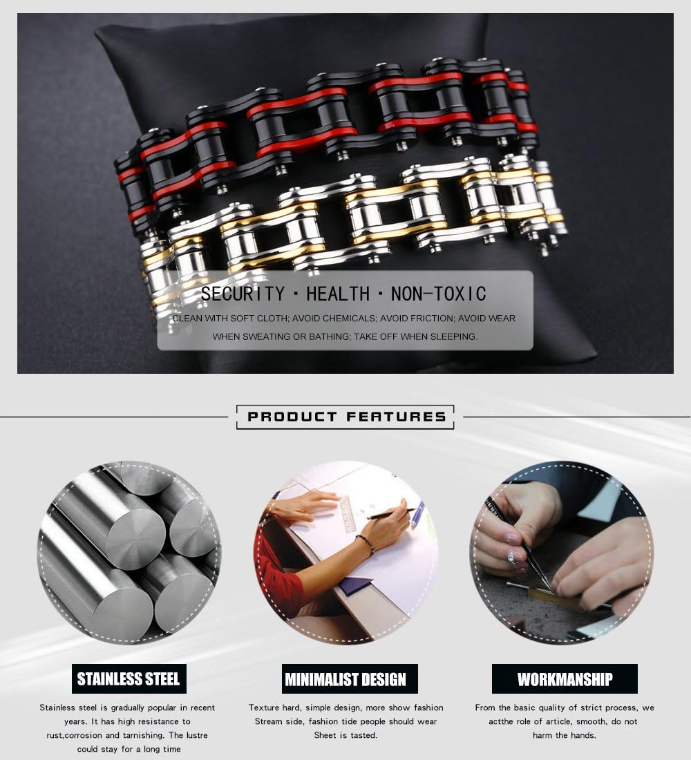 Iflytree Men's Stainless Steel 19mm Wide Bikers Bracelet Bicycle Masculine Style Metal Motorcycle Chain Bracelet for 8.66 Inch High Polish