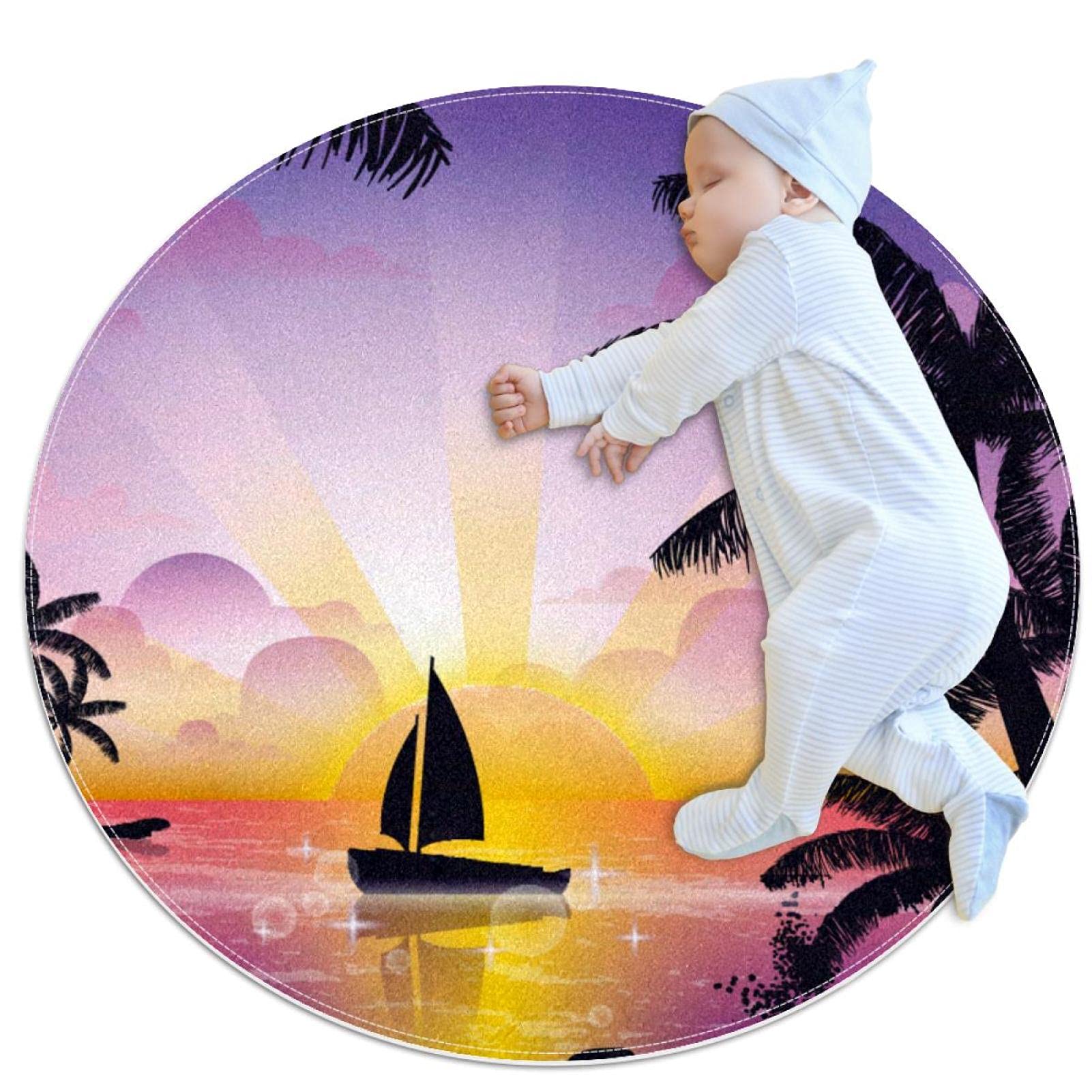 Tapis rond antidérapant pour sol glissant tapis circulaire moderne 80x80cm motif palmier