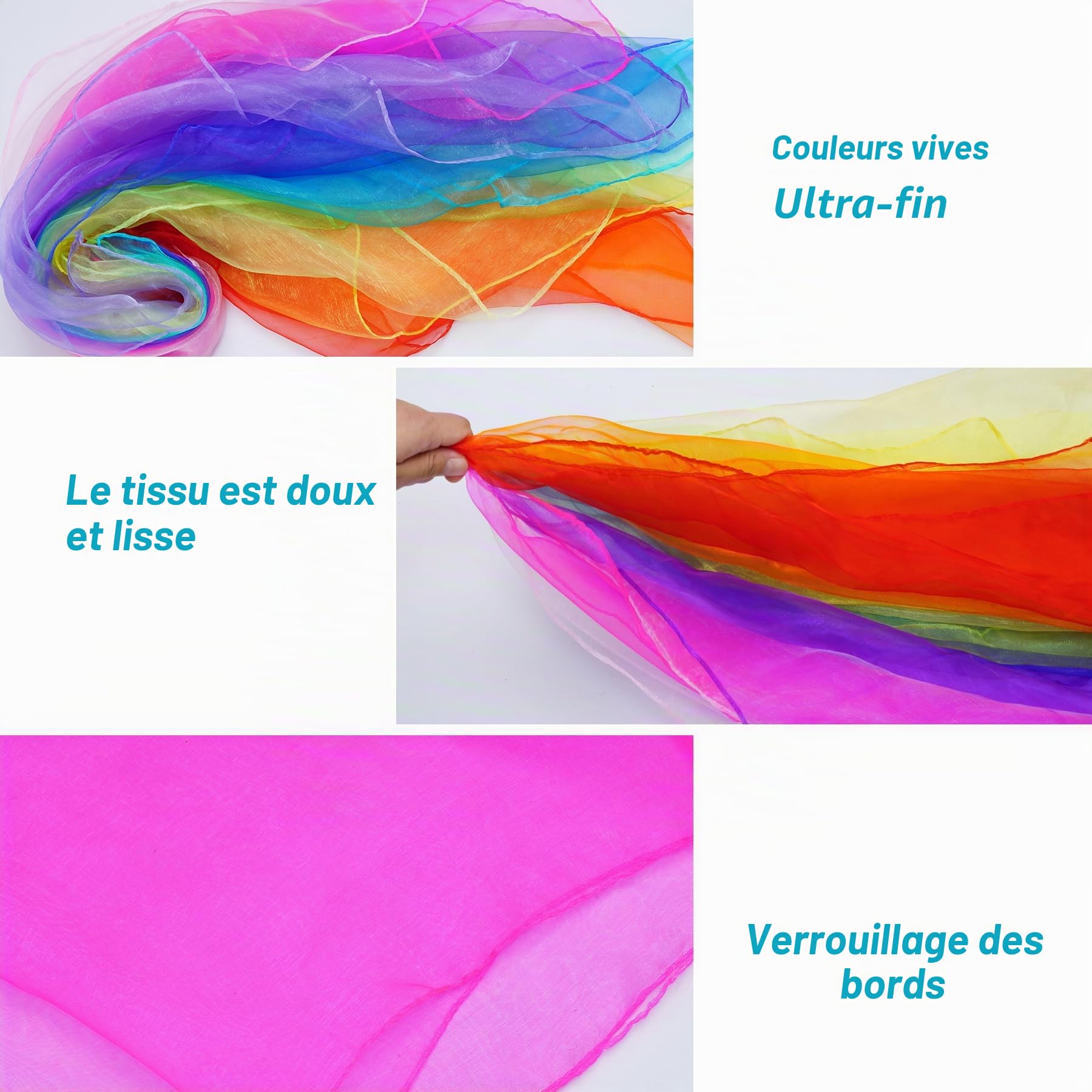 Écharpes Jonglage 60x60 cm Couleur Sensorielle pour Bébé Danse Magie Spectacles Enfants
