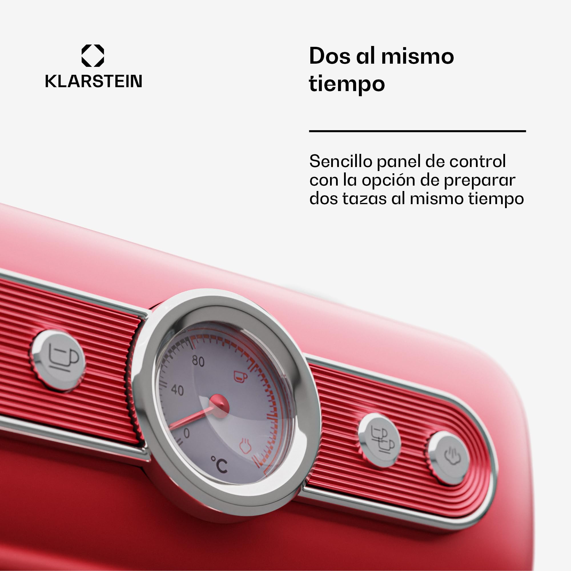 Klarstein Cafetera Espresso con Espumador de Leche, Mini Cafetera Espresso Retro de 1,2 litros con Portafiltro, Cafetera Pequeña de 950 W, Cafetera para Cappuccino, Latte & Macchiato