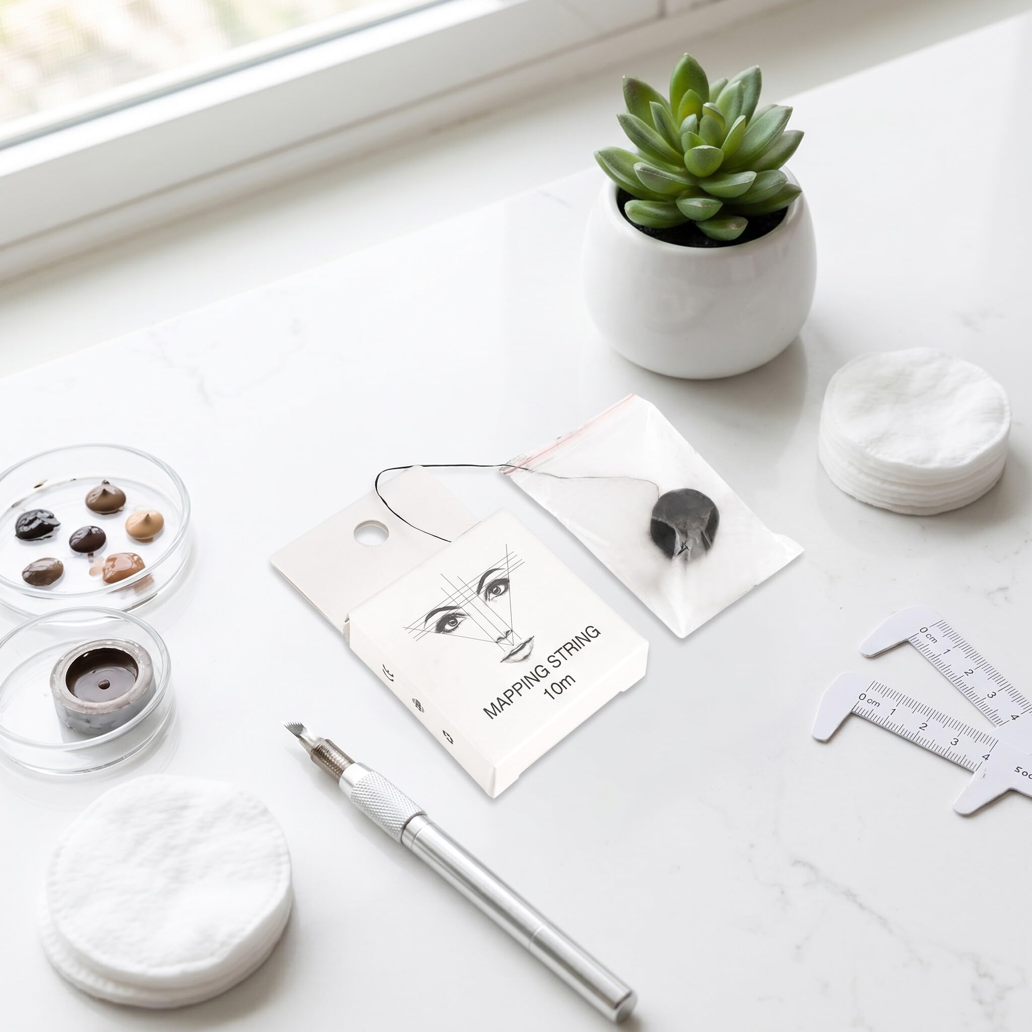 Cadena de Mapeo de Cejas, 10 M Preentintado, Hilo Marcador Para Microblading, Herramientas de Medición de Dibujo (Negro)