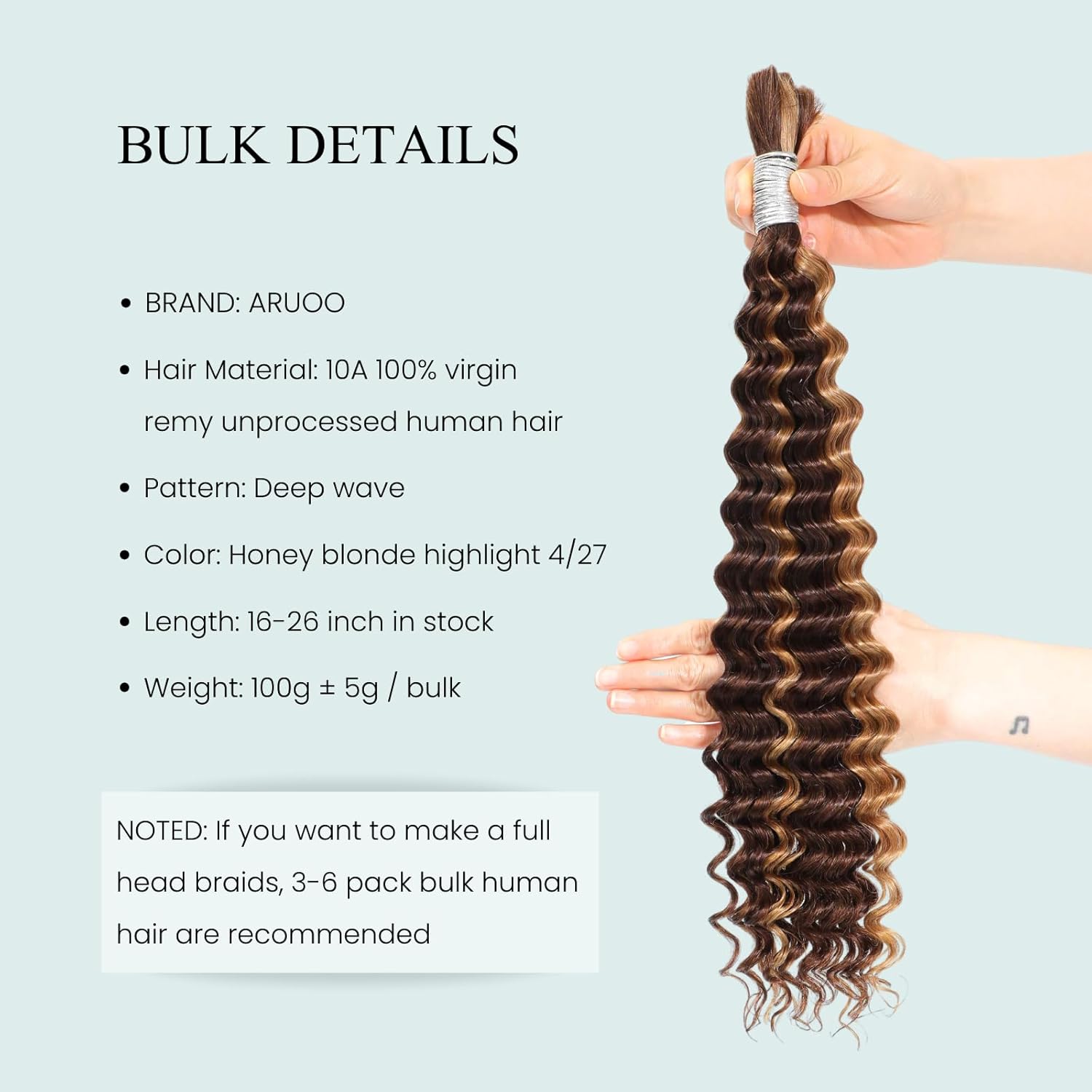 Braiding Hair Highlight Deep Wave Bulk Human Hair For Braiding 200g(100gx2pcs), 12A Virgin No Weft Honey Blonde Ombre Human Hair Bundles Curly Micro Braiding Hair For Boho Knotless Braids 18Inch