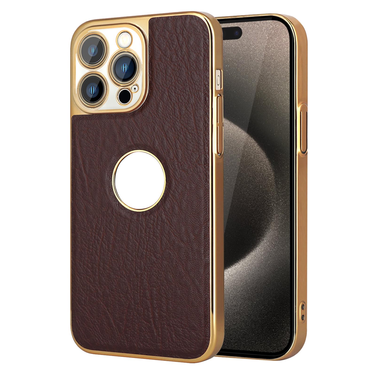 Ultra cienkie etui do iPhone 16 Pro Max/16 Pro/16 Plus/16, galwanizowane, skórzane etui z logo widoku, odporne na wstrząsy, etui ochronne, złote, 16 Pro