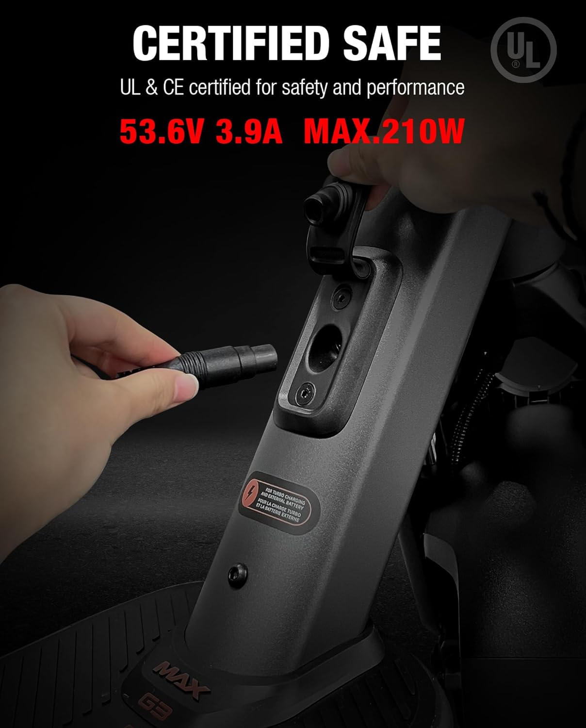 UL CE Certified 53.6V 3.9A Fast Charger Compatible with Segway Ninebot MAX G3, F3, F3 Pro, GT3, ZT3 Pro, Quick Charging Power Adapter for 48V Lithium Battery, Battery Power Supply Original Replacement