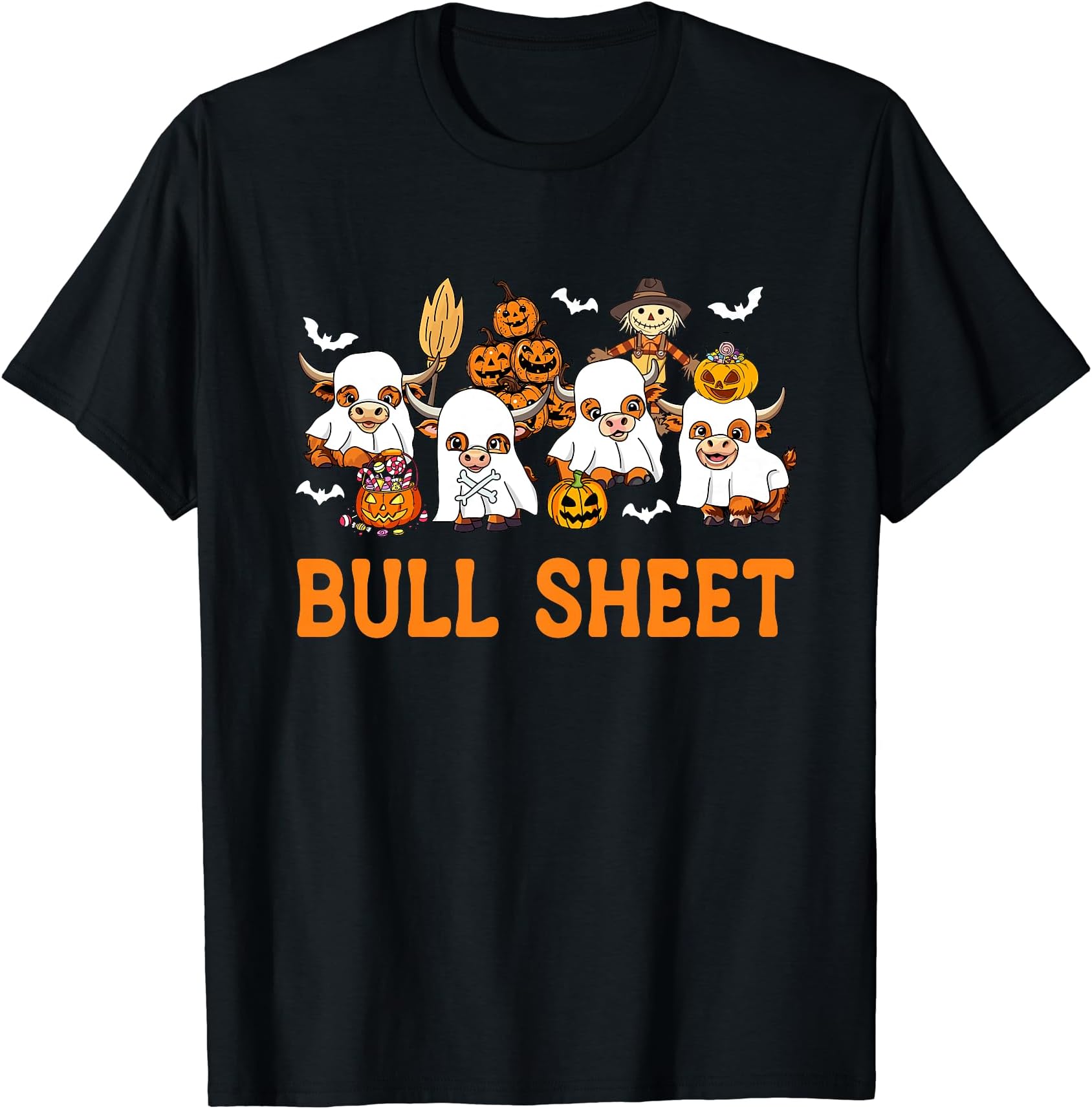 Bull Sheet Ghost Highland Cow Spooky Season Halloween T-Shirt