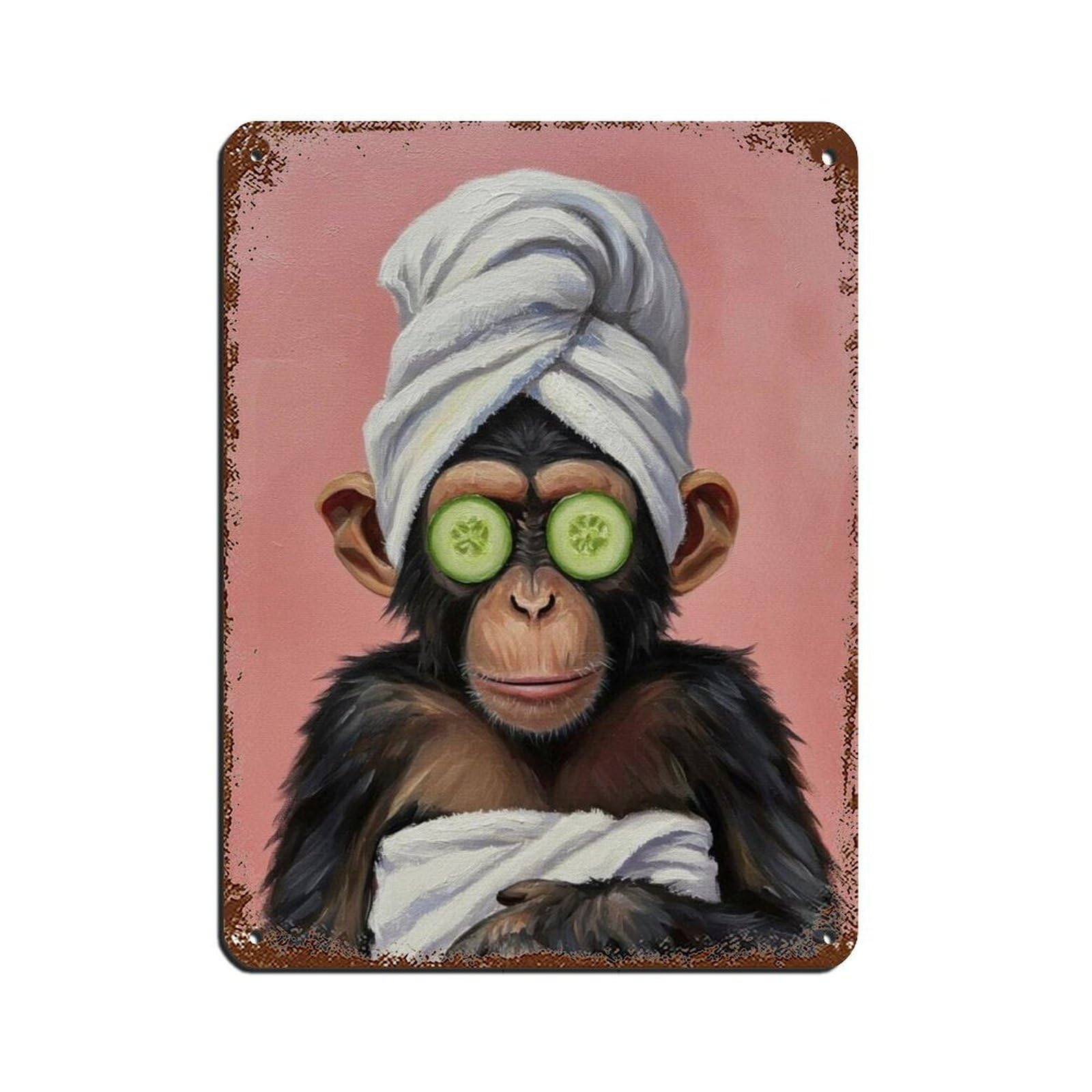 Bathroom Spa Art, Monkey, Décor Art Retro Poster Metal Tin Sign Chic Art Retro Iron Painting Bar People Cave Cafe Family Garage Poster Wall Decoration 12x16inch(30x40cm)