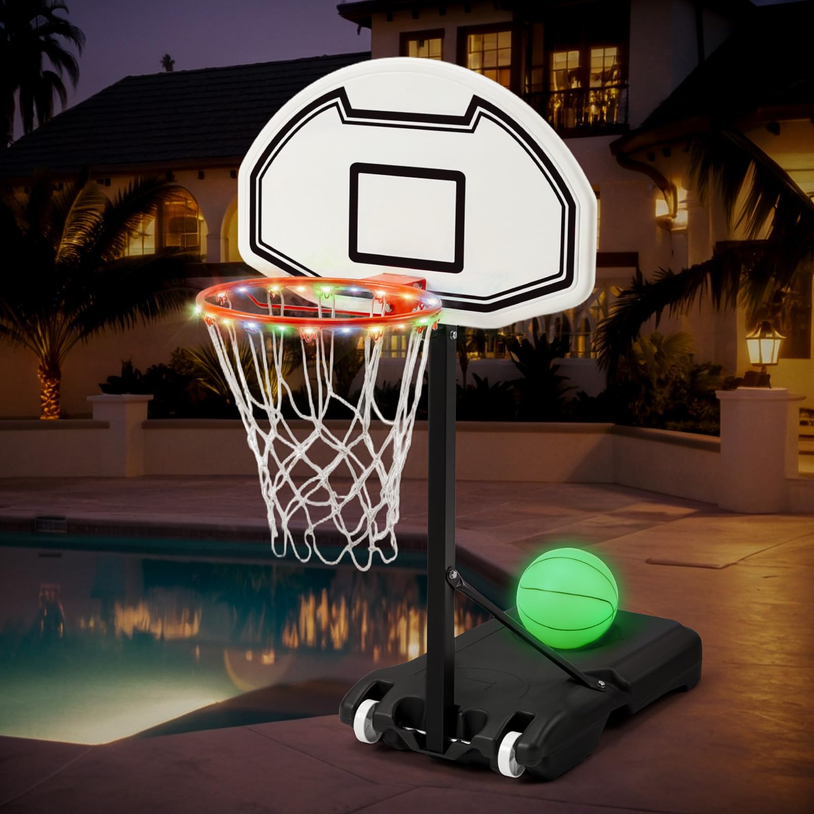 Danrelax LED Pool Basketball Hoop, Height Adjustable 3-4.6 ft, 15