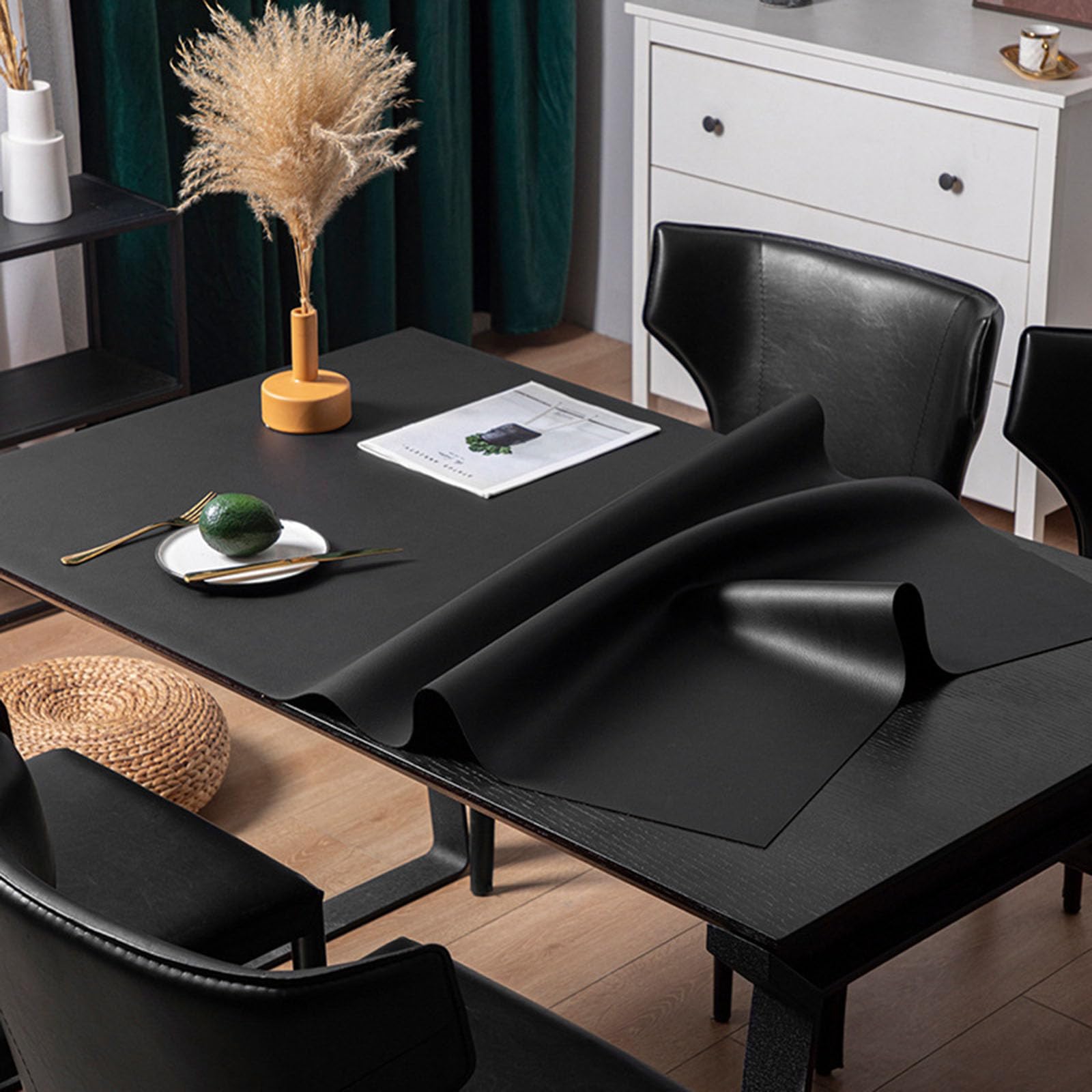 Mantel Cuero Mesa Rectangular, Mantel Antimanchas Comedor, Tapetes para Mesa Salon Impermeable, Alfombrilla de Protectora de Mesa de Cuero PU, Manteles de Cuero Sintética (70×140cm,Black)