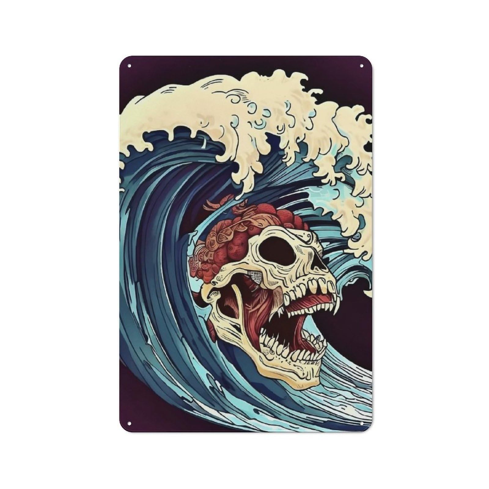 Junmoney A Skull In The Wave Rustic Tin Sign 30X20cm Featuring For Garage Or Workshop, For Garage, Workshop And Man Cave Decoration