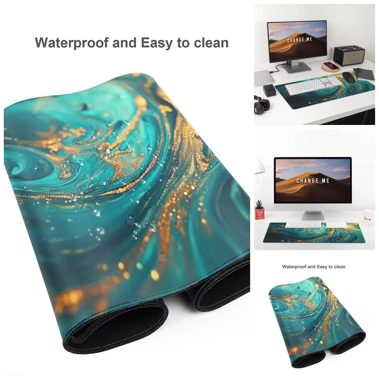 Alfombrilla Ratón Abstracto Alfombrilla Ratón XXL 1600 x 800 mm, Azul Mouse Pad Gaming con Bordes Cosidos, Impermeable Mousepad XXL Base de Goma Antideslizante Duradera, Mouse Pad para Oficina Q514