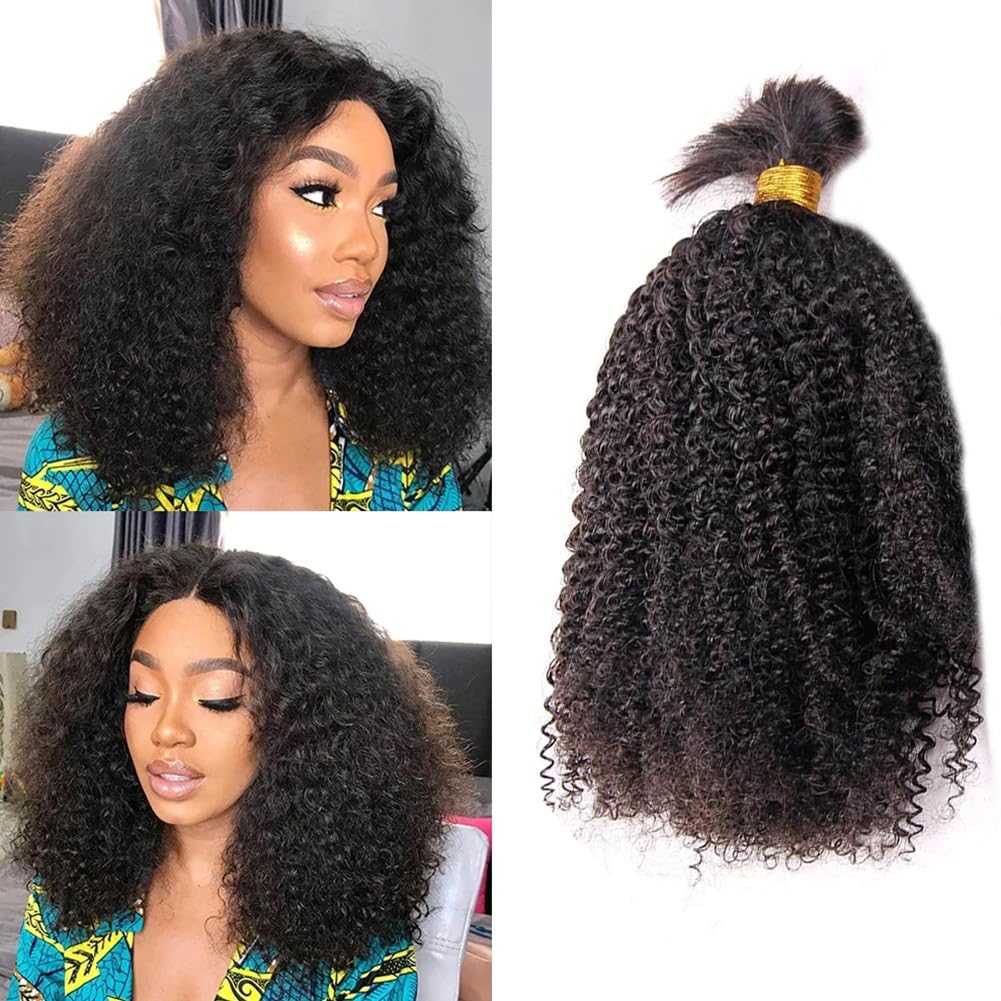 Eayonhair Afro Kinky Curly Bulk Human Hair for Braiding No Weft 18" 100g Bulk Braiding Human Hair for Boho Knotless Braids NC