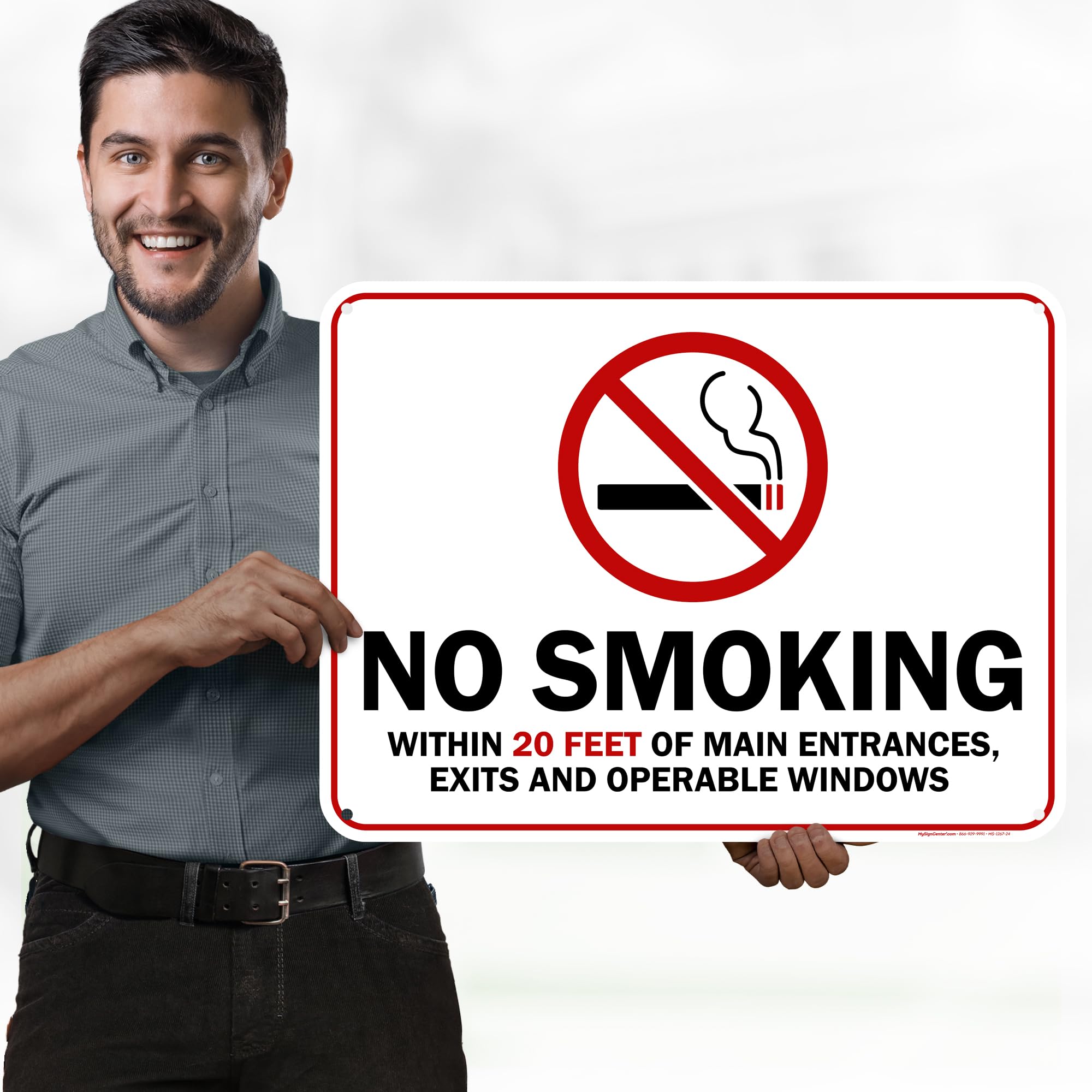 No Smoking Sign, 18x24 Inches, 55 mil thick HDPE (high density polyethylene), Made in USA by My Sign Center