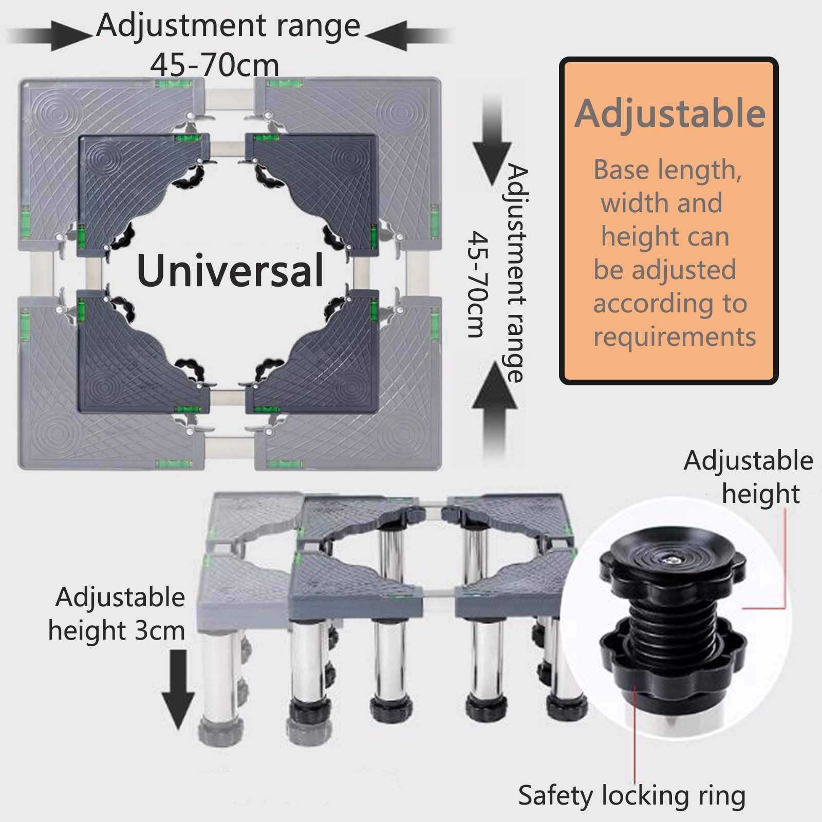 Base de lavadora antivibración, soporte elevado de 4 pies resistentes con altura y ancho ajustables, pedestales para nevera, cocina, lavavajillas, lavadora y secadora