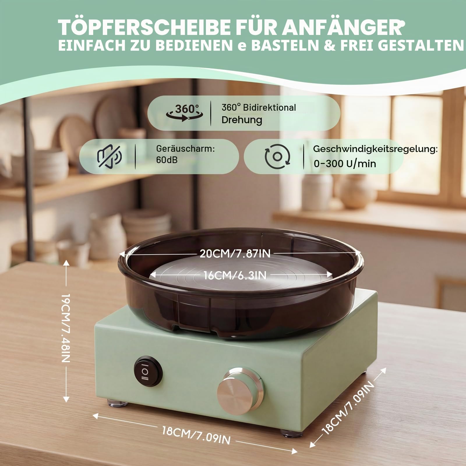 Töpferscheibe Elektrisch 16cm Mini Elektrische Töpferscheibe Professioneller Töpferscheibe Elektrisch Set für Anfänger & Profis – Komplettes Töpferset für Zuhause Keramik-Set mit 25-teiligen Töpferei