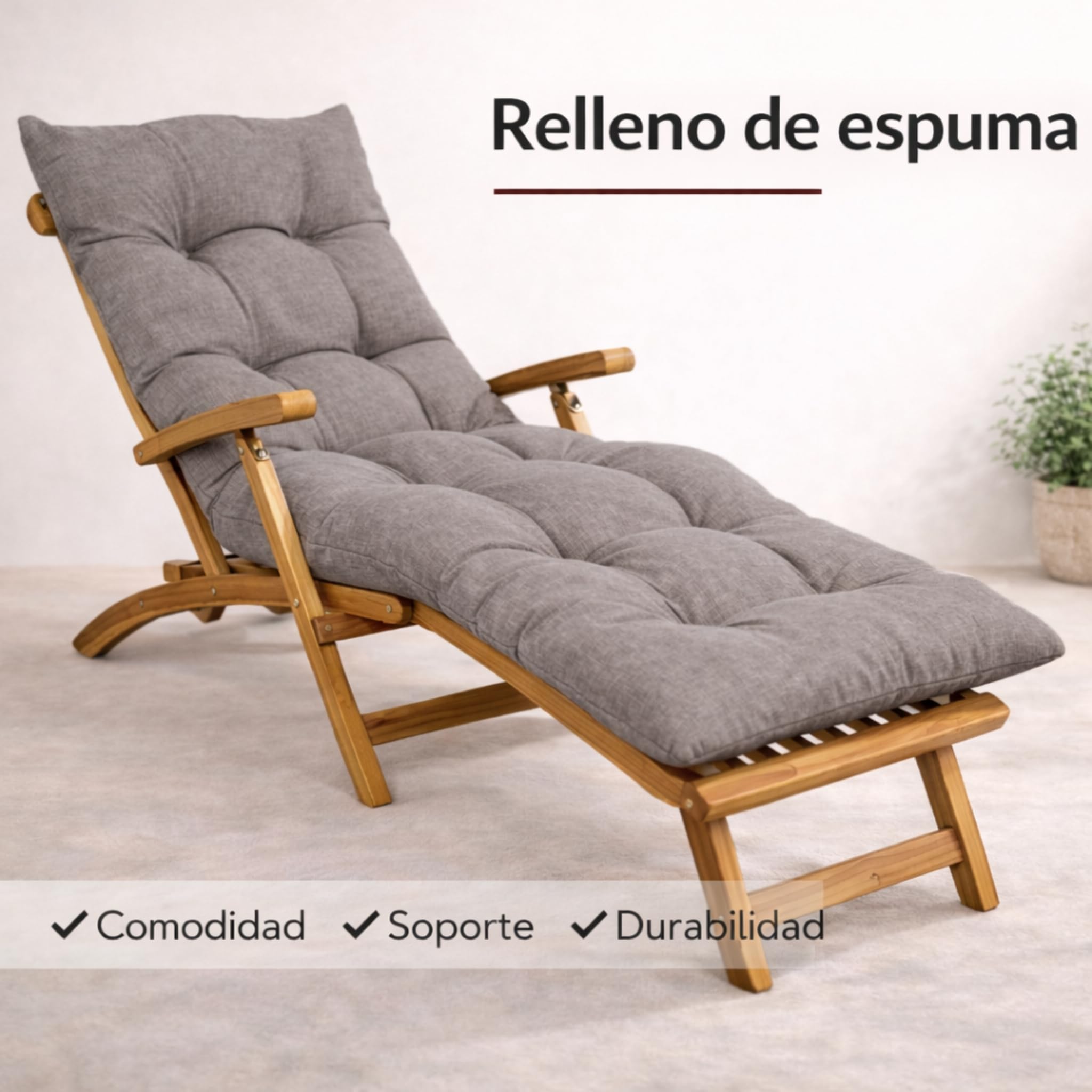 bananair – Cojín Tumbona Exterior para Silla de Jardín – Grueso, Súper Confortable y Acolchado – Fabricado en Francia – Colchoneta para Hamaca y Tumbona con Fijación Fácil (185x60x15 cm, Beige)