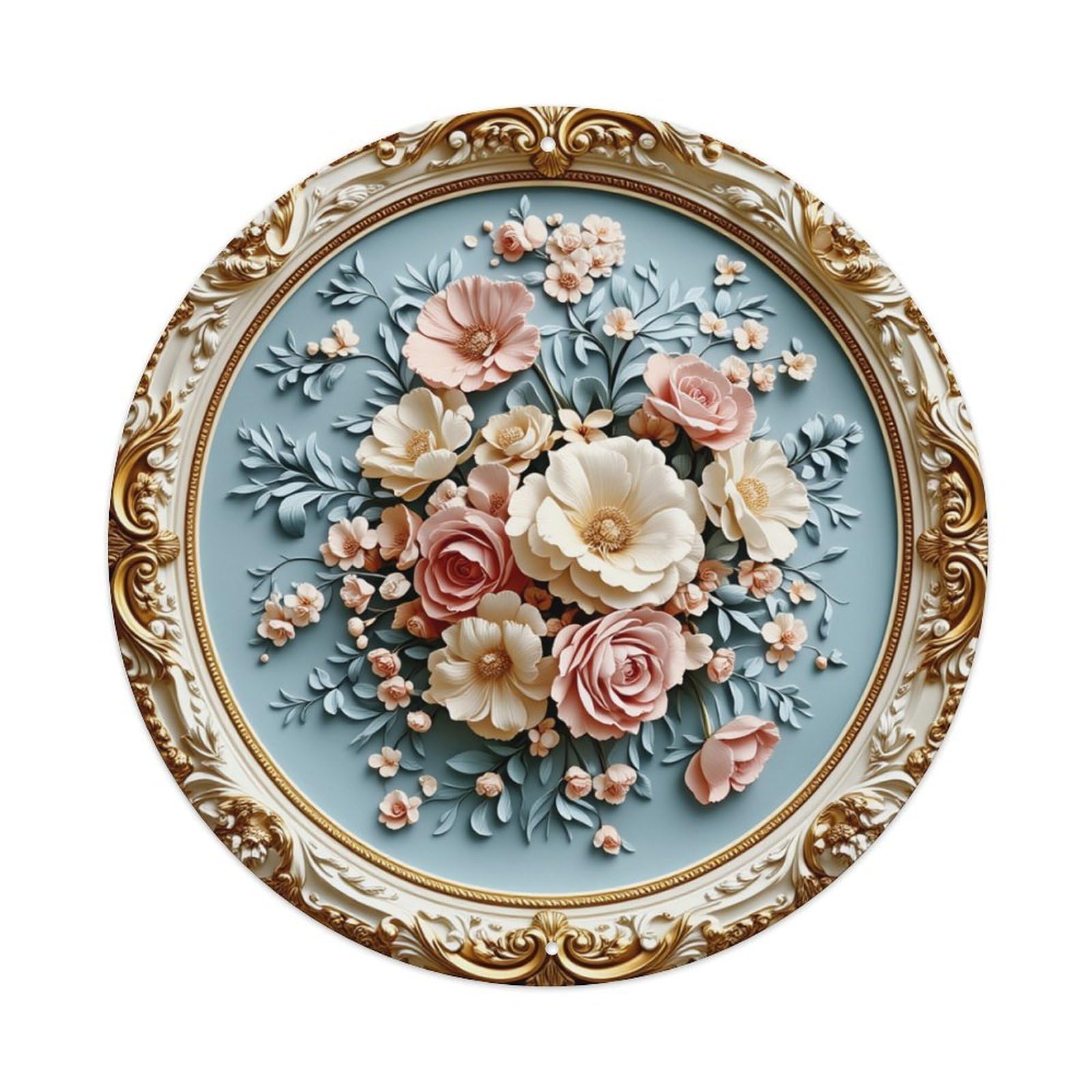 Floral Arrangement In Ornate Round Tin Sign Retro Metal Sign for Cafe Bar Pub Home Game Room Gym Club Wall Decoration Vintage Metal Poster 8x8 Inch