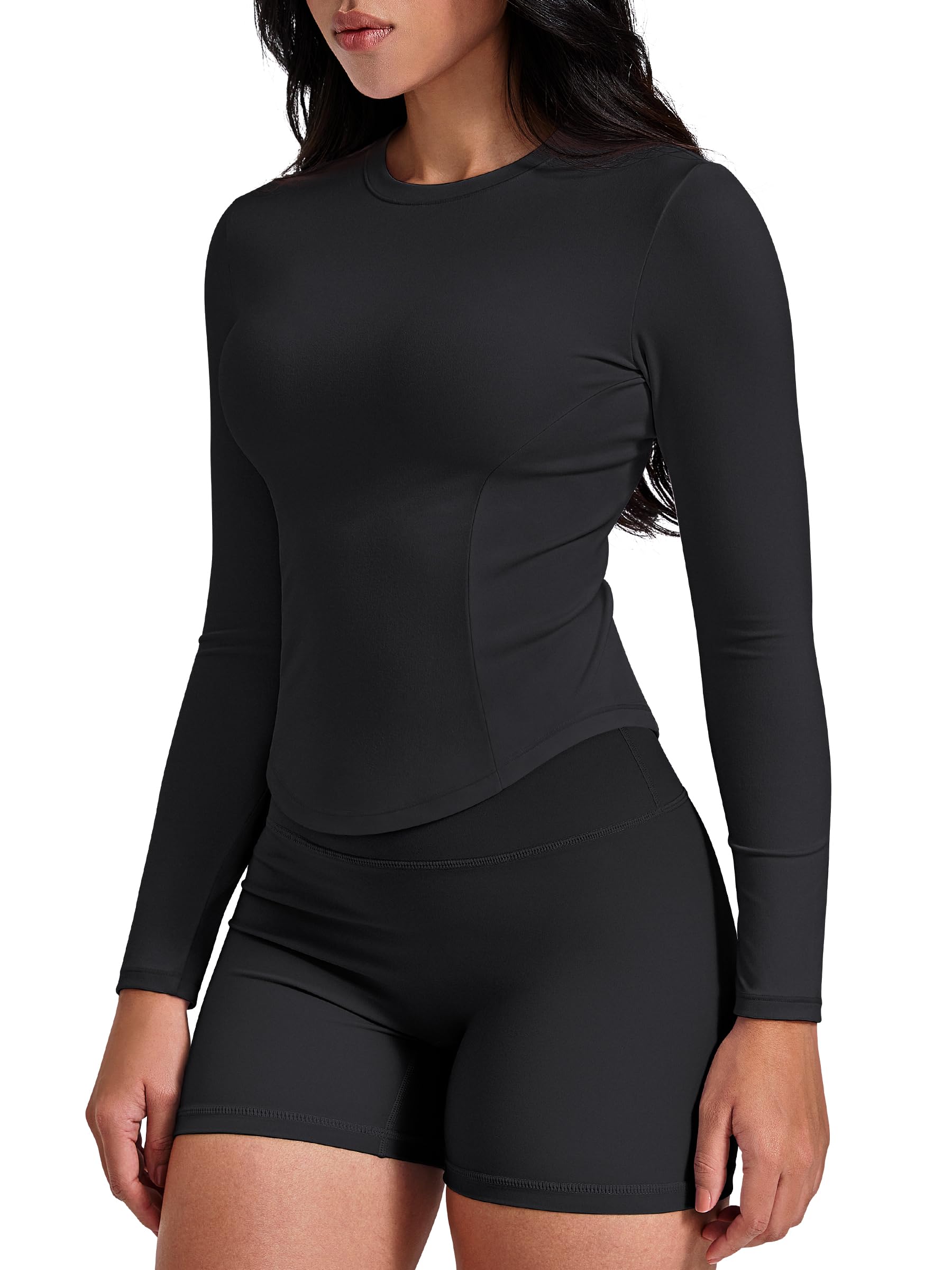 Long Sleeve Workout Shirts for Women, Cropped Athletic Gym Tops