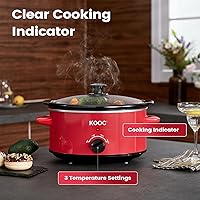 Vista 5 de KOOC 4-Quart Slow Cooker, 3 Cooking Settings, Dishwasher Safe Ceramic Crock, Lid, Free Pot Liners Included, RED, Ellipse Pot