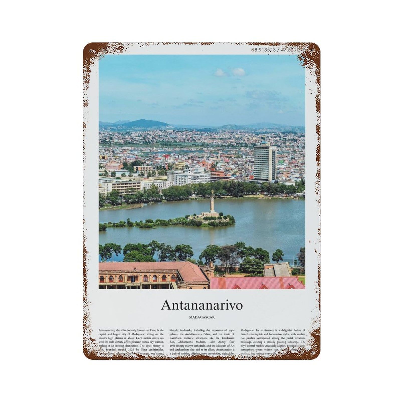 xiaoxiaoshen Antananarivo Madagascar City Scenery Wall Decor Art Metal Tin Poster Modern Home Decor Art Home Bar Shop Decorations Vintage Sign 40x30cm