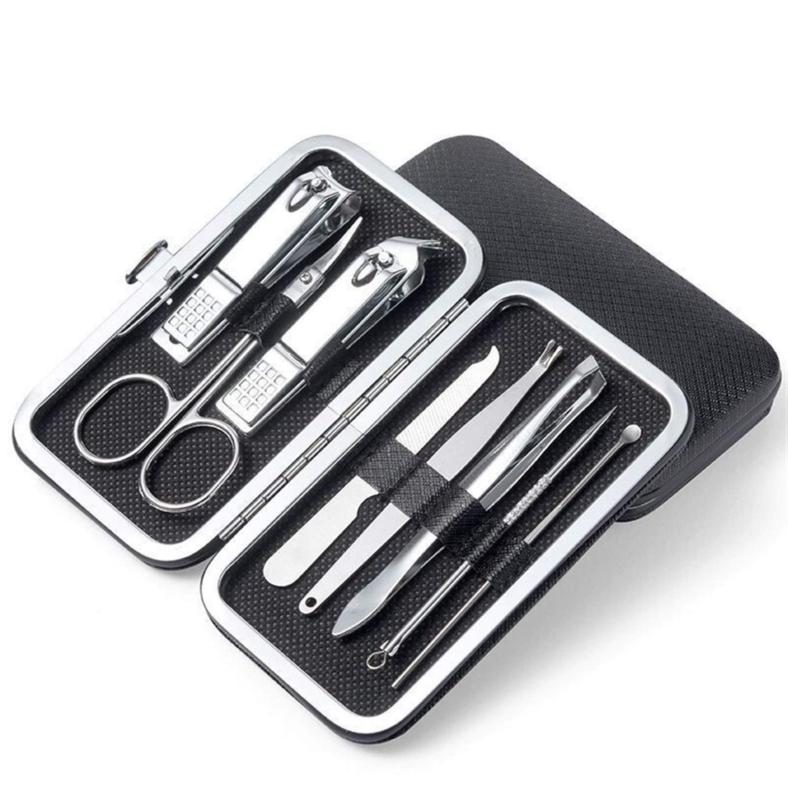 Kit de manucure et pédicure de 8 pièces en acier inoxydable noir avec coupe-ongles