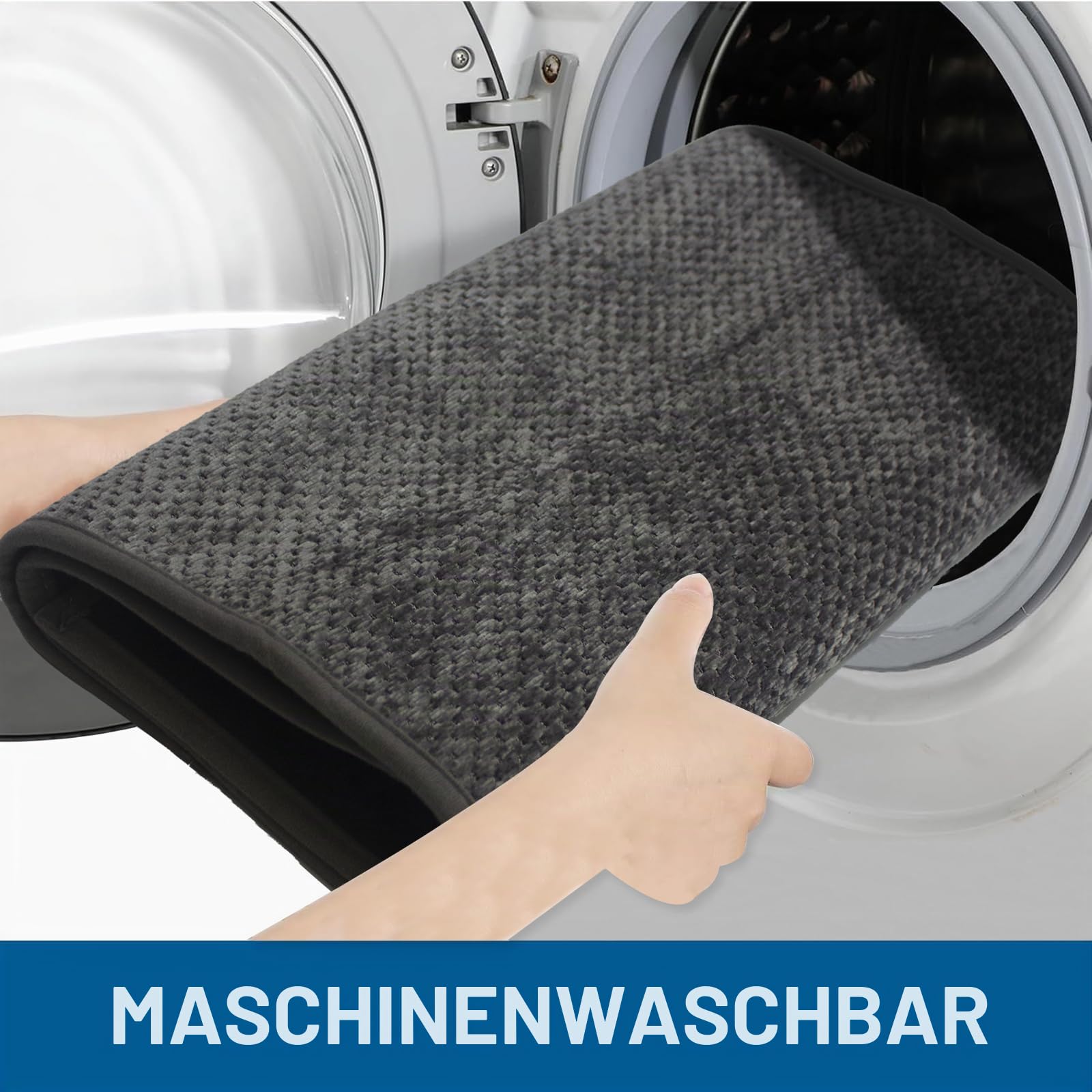Badteppich rutschfest Waschbar 70 x 120 cm, Badematte mit Gummi, Chenille Badezimmerteppich, Super Saugfähige Badvorleger, Bath Mat für Dusche,Badewanne und Toilette, Grau