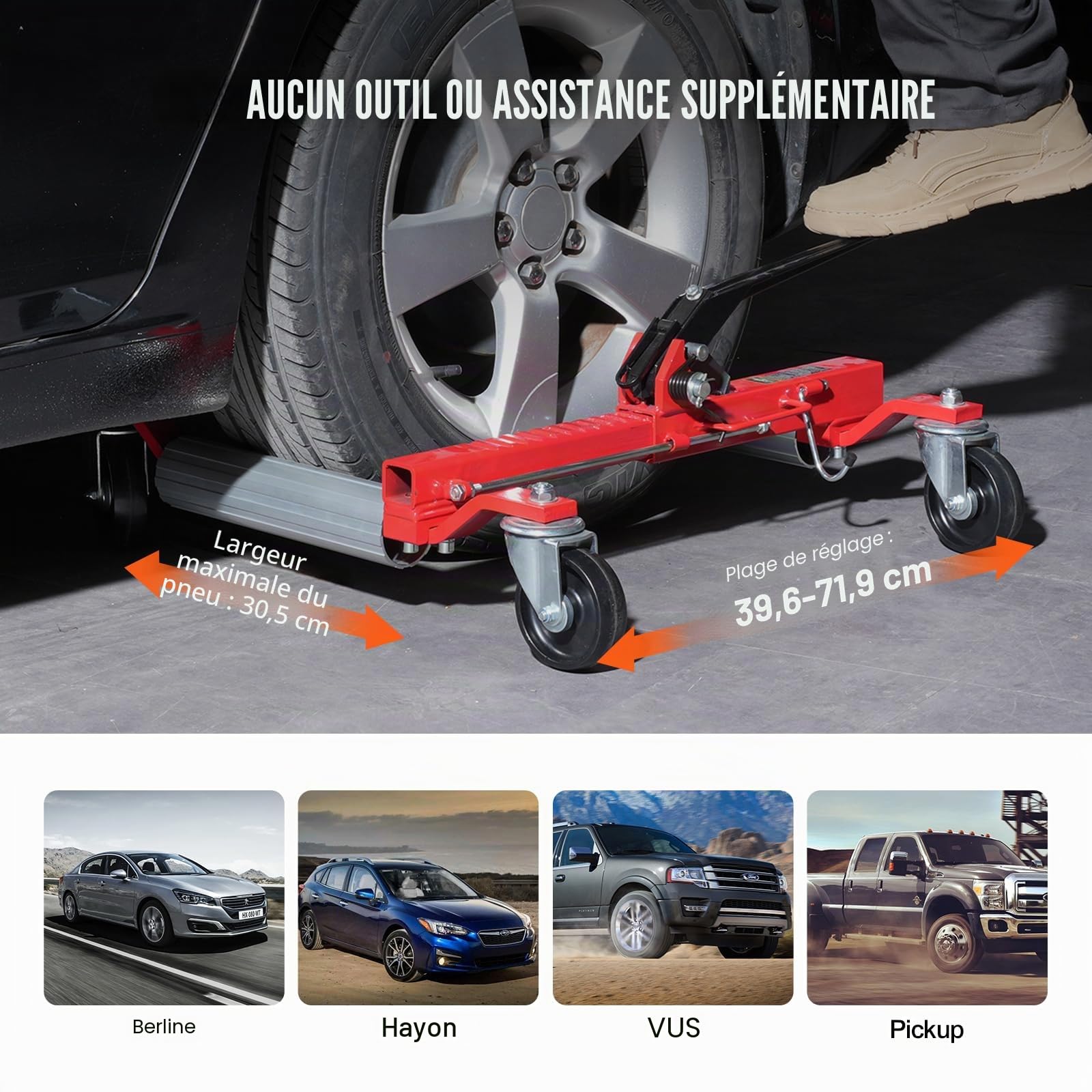 VEVOR Chariot de Manutention de Voiture Capacité de Charge 680 kg, Chariot Déplace Voiture à Cliquet, Aide à la Manœuvre Positionnement pour Véhicule Camion Remorque Atelier Garage Auto