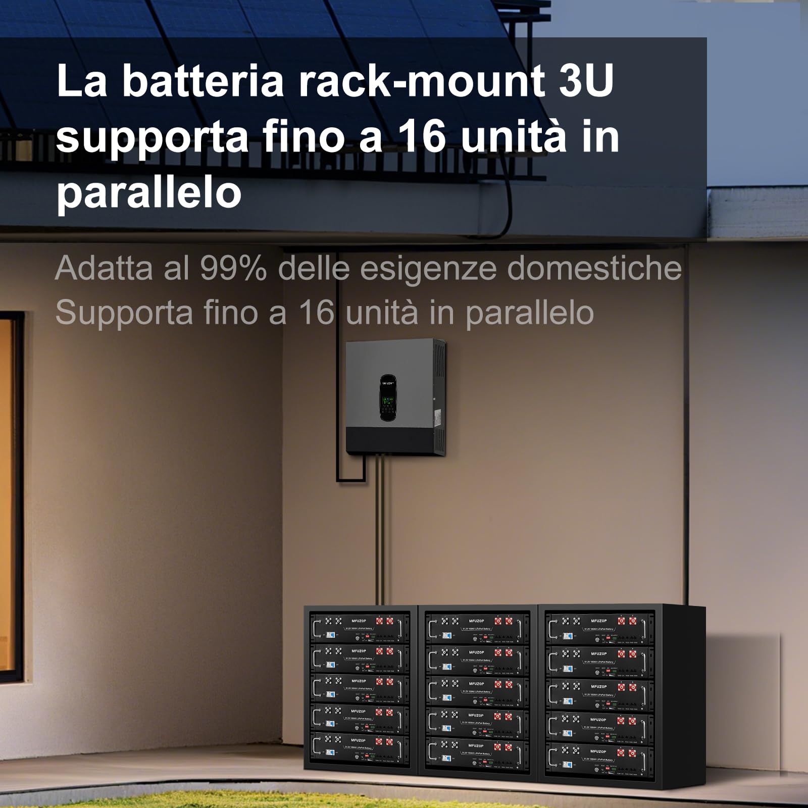 Batteria al litio LiFePO4 da 48V 100Ah 5.12kWh, BMS 100A, 3U Server Rack Batteria Supporto CAN&RS485 avec Bluetooth, 15000+ Cycles, pour Solaire, Camping-Car, Secours (48V 100Ah (1 Pack))