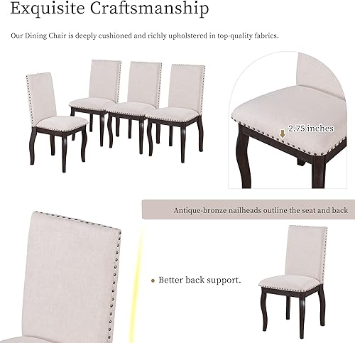 Miniatura 6 de Merax Farmhouse - Juego de mesa de comedor redonda extensible de madera de 5 piezas con 4 sillas tapizadas muebles de cocina familiares color