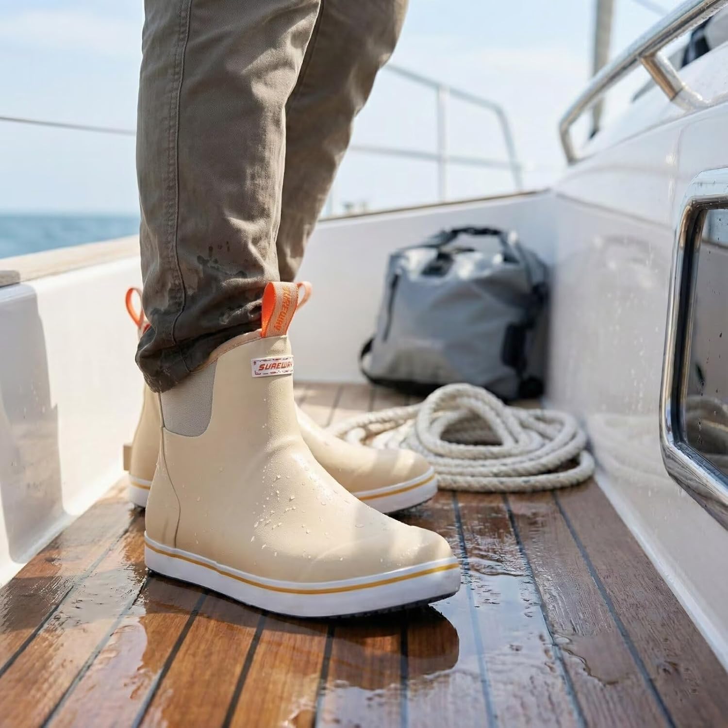 SUREWAY Men's Deck Boots Professional Non-Slip Fishing & Ankle Boating Boot Waterproof Rain Boots, Lightweight Neoprene Rubber Deck Boots - Image 2