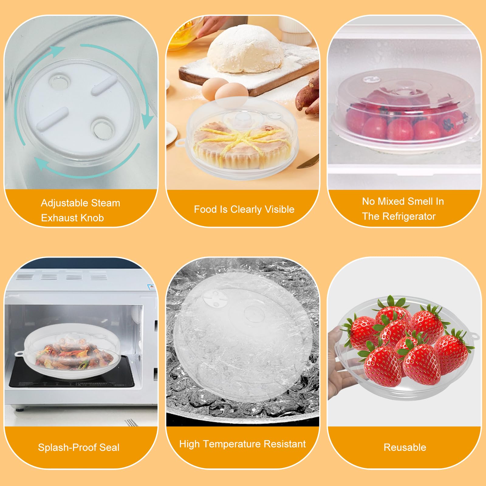 Lot De 2 Couvercles Micro-ondes Transparents - 23 Cm Et 17 Cm - Avec Bouton De Ventilation - Sans BPA