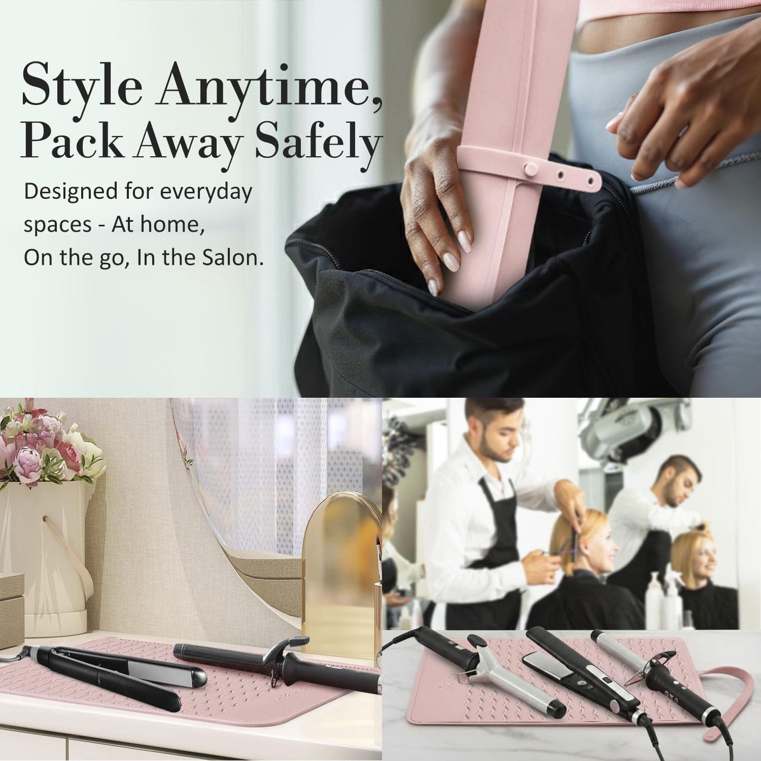 Milaya Beauty XL Hitzebeständige Matte für Haarwerkzeuge mit integriertem Gurt - Oversize Silikon Lockenstab Halter für Schminktisch, Salonstationen, Schminkzubehör für Frauen (35,6 x 27,9 cm