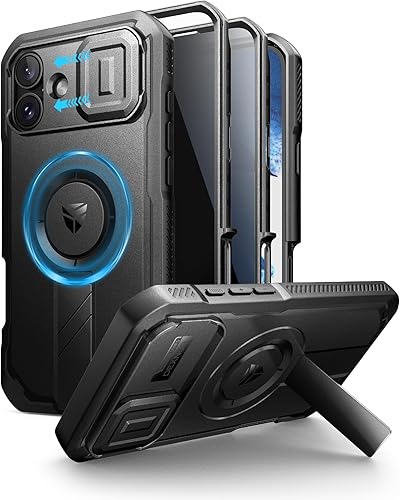 Vista 48 de Dexnor - Funda para iPhone 14 Pro Max con tapa deslizante para cámara, soporte ajustable y protector de pantalla integrado, carcasa magnética Negro