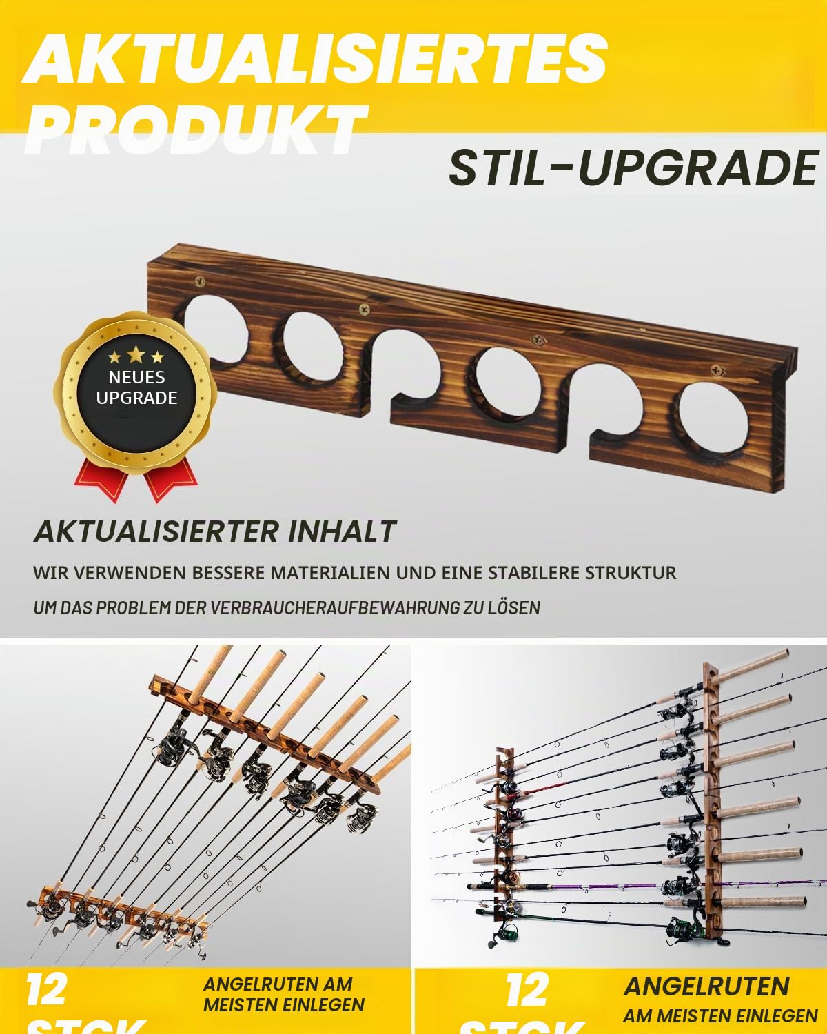 Ghosthorn Für bis zu 12 Ruten, Angelrutenhalter, Wand- oder Deckenmontage, für Garage, Aufbewahrung, Organizer, Angelausrüstung, Geschenke für Männer und Frauen