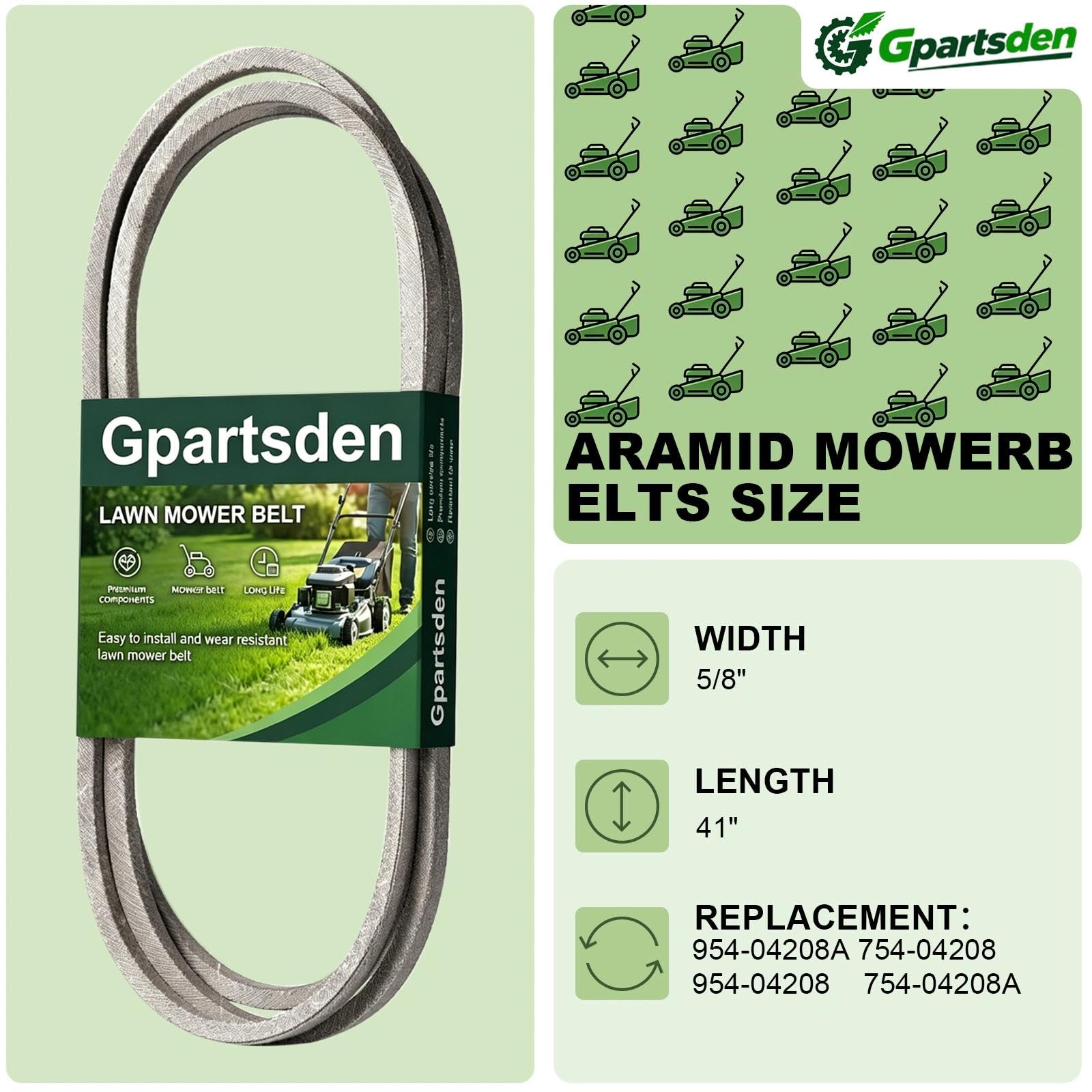 Gprtsden 954-04208A 754-04208 - Correa de transmisión para cortacésped de 5/8 x 41 pulgadas para Cub Cadet MTD Troy-Bilt 754-04208A 954-04208