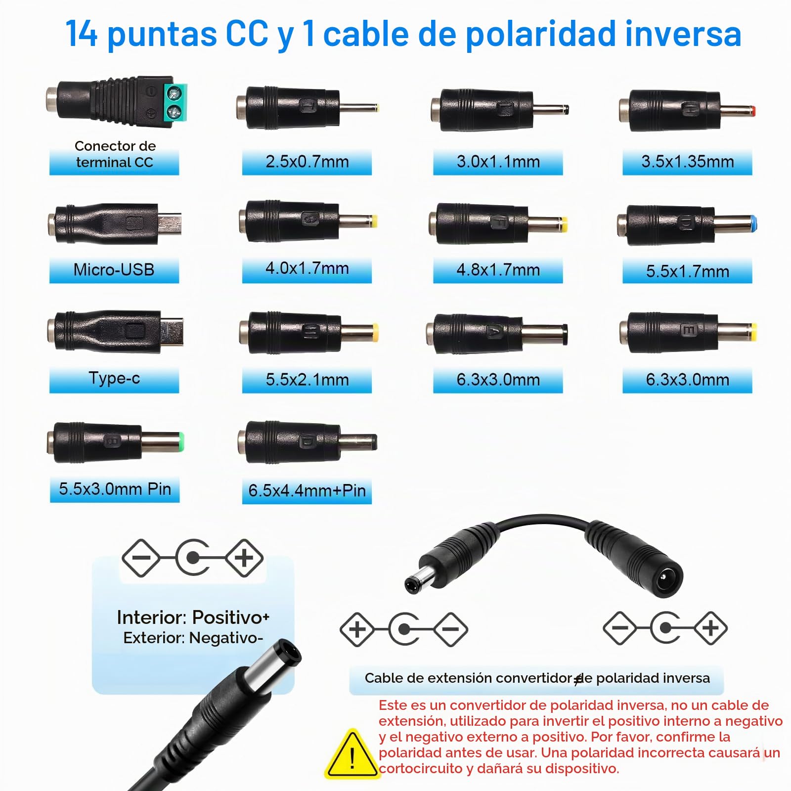 Adaptador de Corriente Universal 2A 72W, 3V-36V Fuente de alimentación Universal 100V-240V AC a DC Adaptador Universal con 14 Conectores y Cable de Polaridad Inversa para Cámara CCTV Enrutador