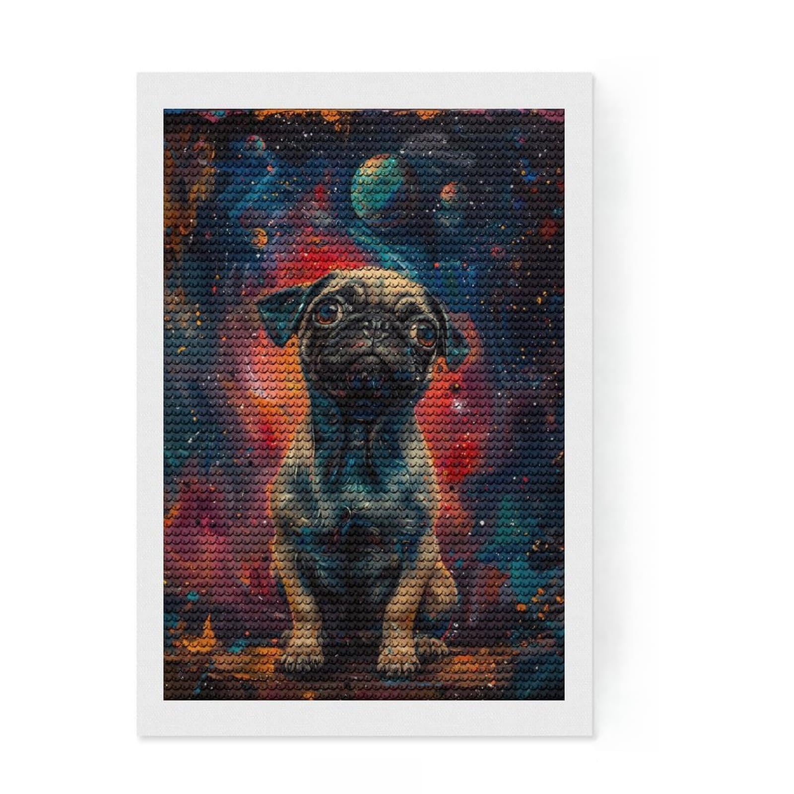 Junmoney Galaxy Pug Oil Painting Round Drill Diamond Painting 8"x12", for Beginners, Simple to Start, Modern Decor, Birthday Gift, Easy to Enjoy